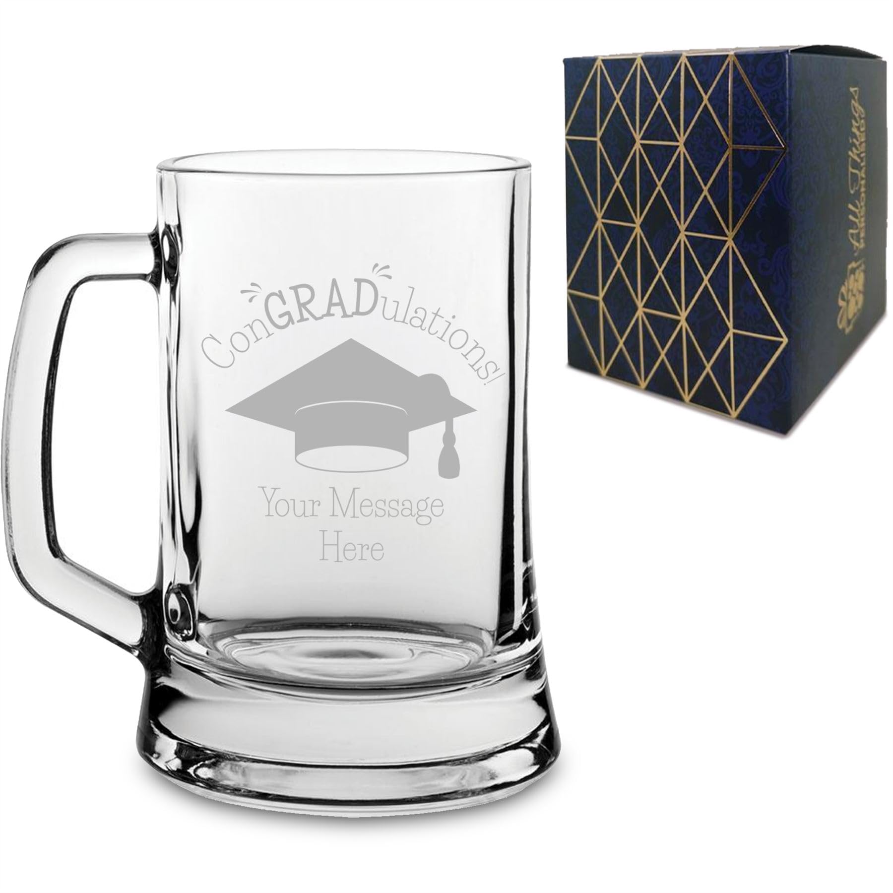 Tasse à bière gravée personnalisée avec inscription « ConGRADulations » - Personnalisable avec n'importe quel nom ou message - Coffret cadeau inclus - Gravure au laser - Cadeau de remise de diplôme