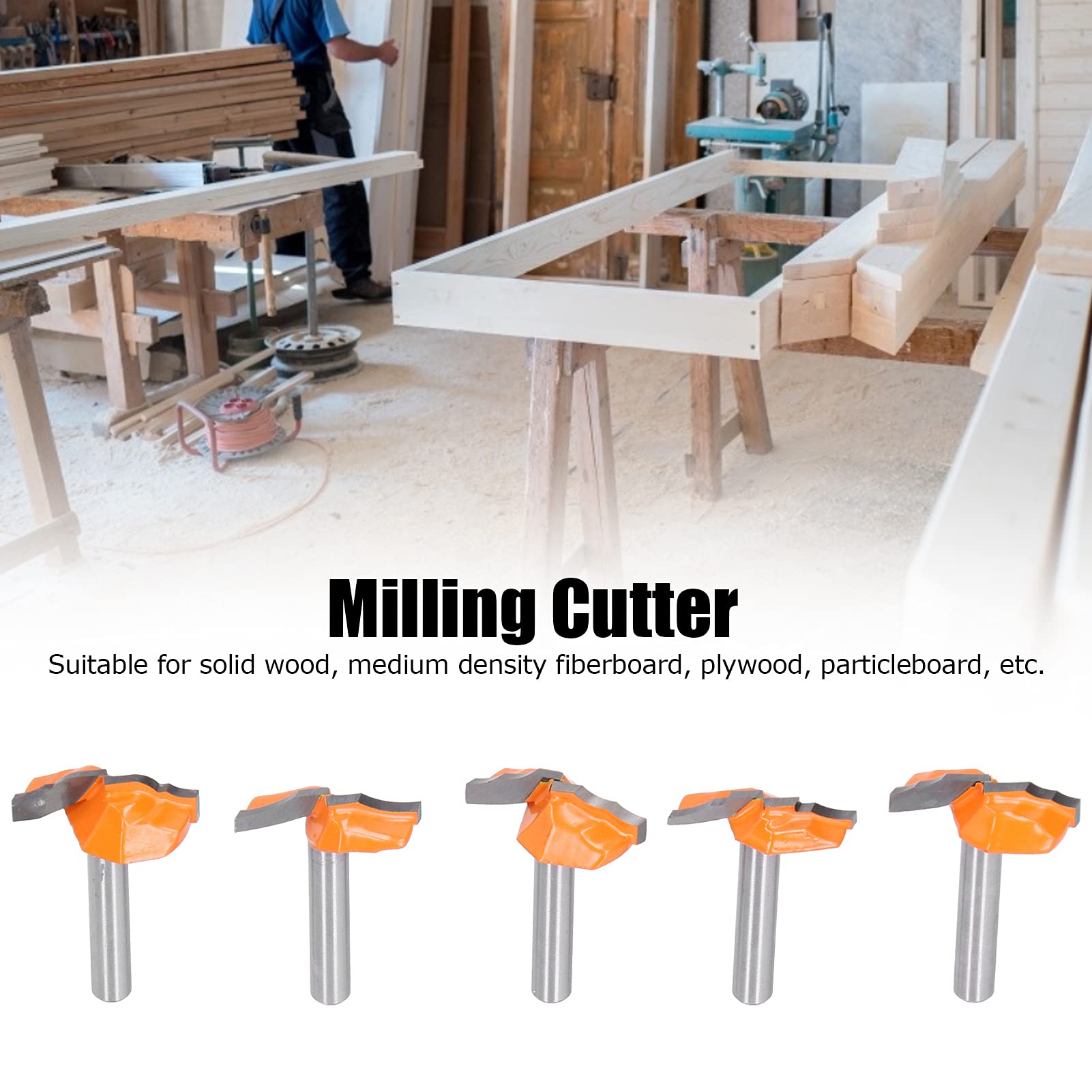5 pezzi di fresa per router con gambo da 1/4", frese in carburo per router per legno, utensili da taglio per lavorazione del legno per porte di armadi con punte in lega YG6, set di