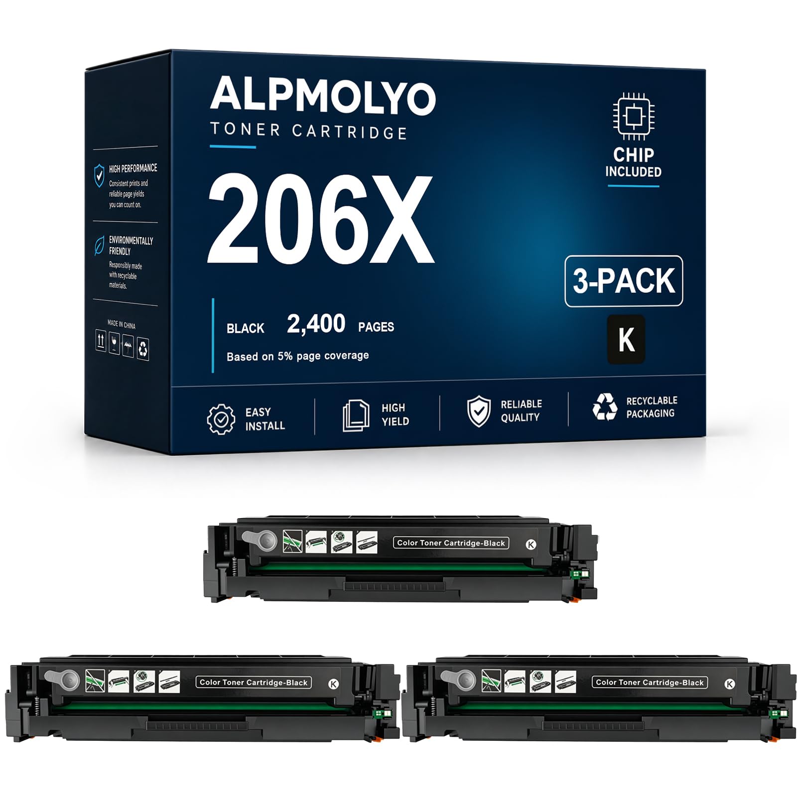 Reemplazo de Cartucho de tóner de Alto Rendimiento 206X para W2110X, Compatible con HP M255DW / M255NW / M282NW / M283CDW / M283FDW, con Chip