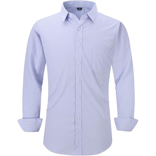 Long Sleeve Dress Shirts for Men - Regular-Fit Casual Button-Down Shirt with Pockets