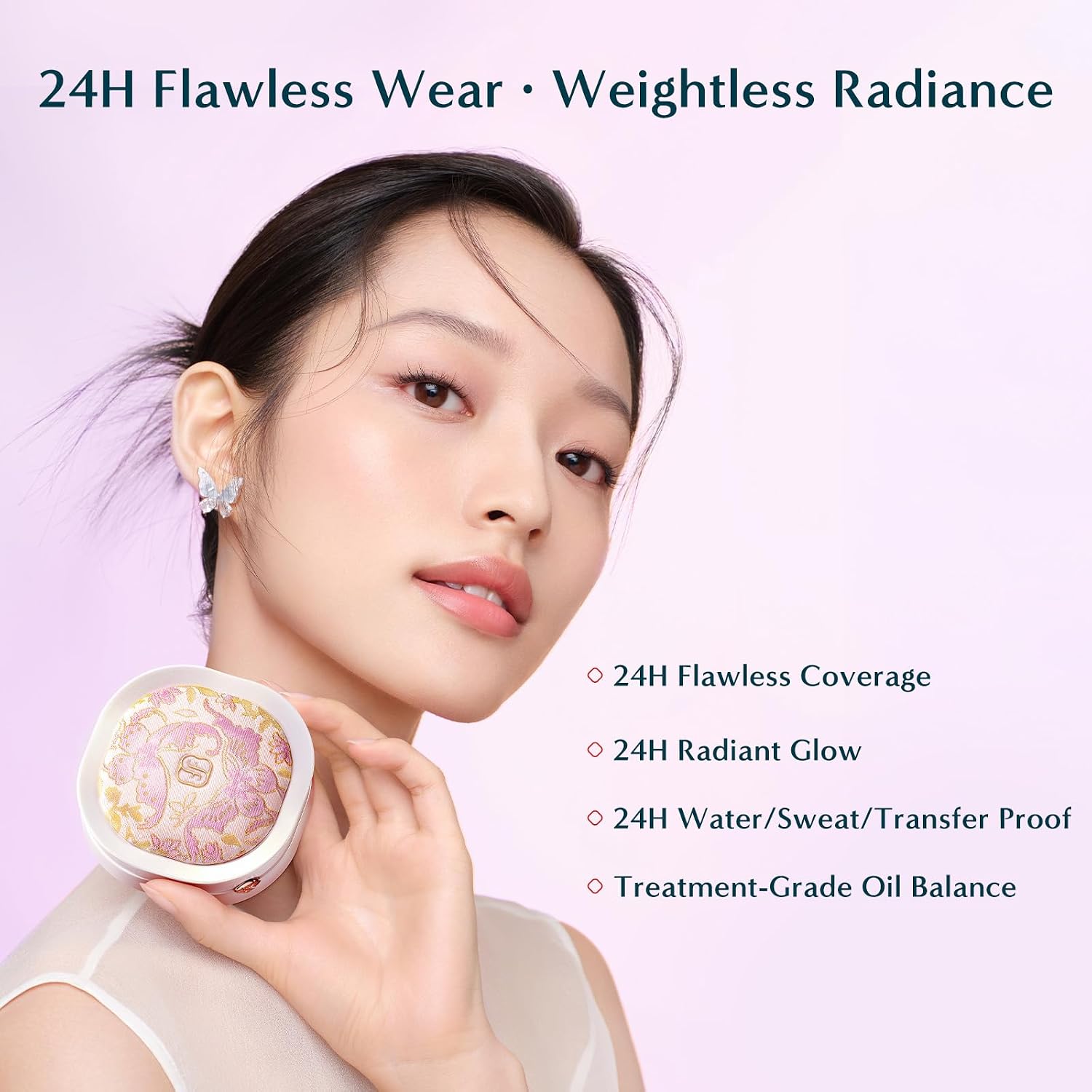FLORASIS Flawless Jade Breathable Natural Radiance Cushion Foundation (Song Brocade Prestige Collection) (N25 Rippling Lotus, 1 Count)