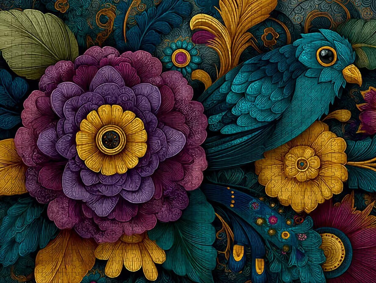 Ptak Puzzle Drewno, Kwiat Puzzle 5000 Sztuk Dla Dorosłych Z Compact Box 156x105cm, Wyzwanie Puzzle, Kreatywne Gry Puzzle Dla Mężczyzn Kobiety Nastolatki, Prezenty dla Dziewczyn, 0-1808