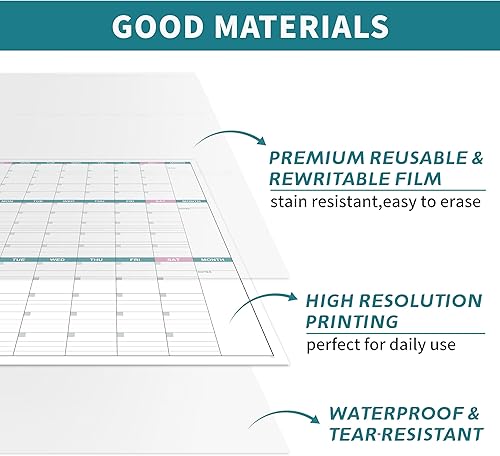 Miniatura 5 de Calendario grande de borrado en seco para pared, calendario de pared de 3 meses sin fecha, 28 x 40 pulgadas (vertical), calendario de pared de