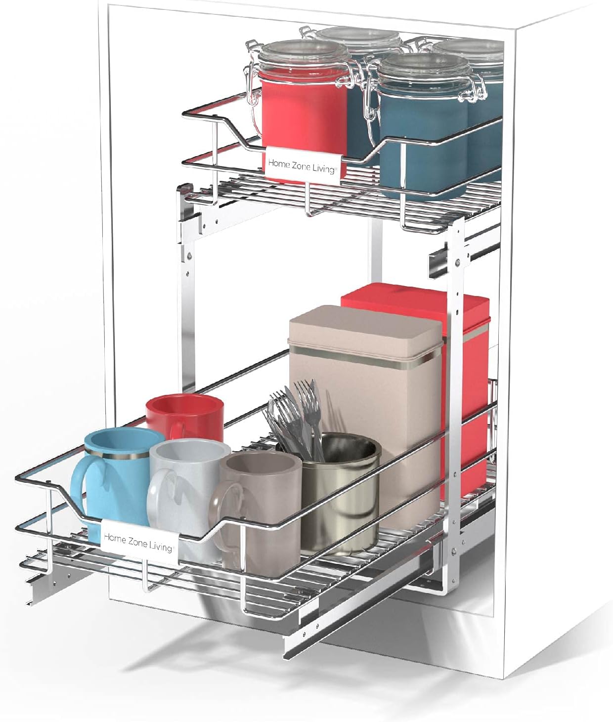 Home Zone Living Pull Out Drawer Organizer 2Tier Slide Out Shelves for