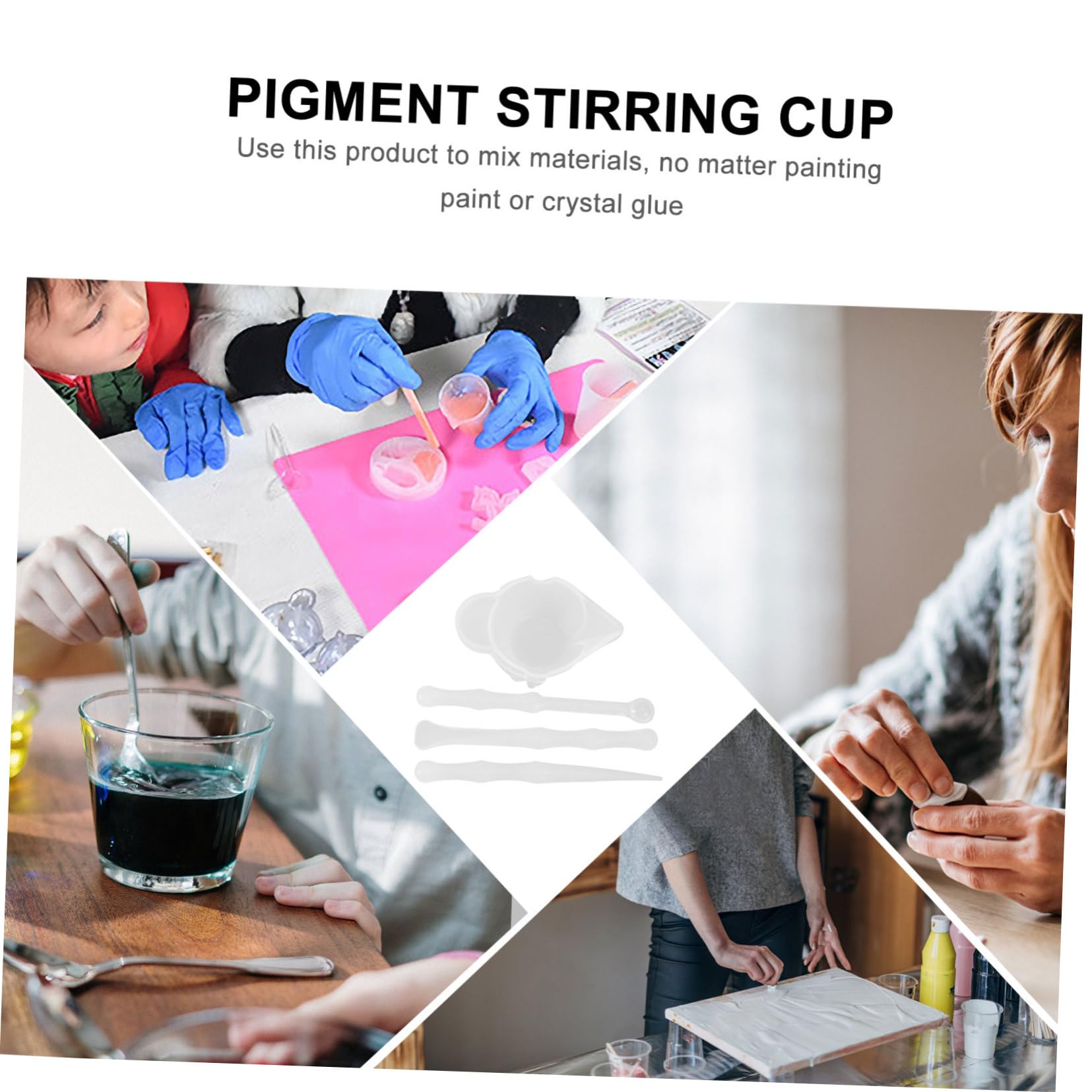 LALAFINA 8 Pcs Silicone Stir Rods Mixing Cups Kit Thin Light Design for Resin Paint and Art Projects