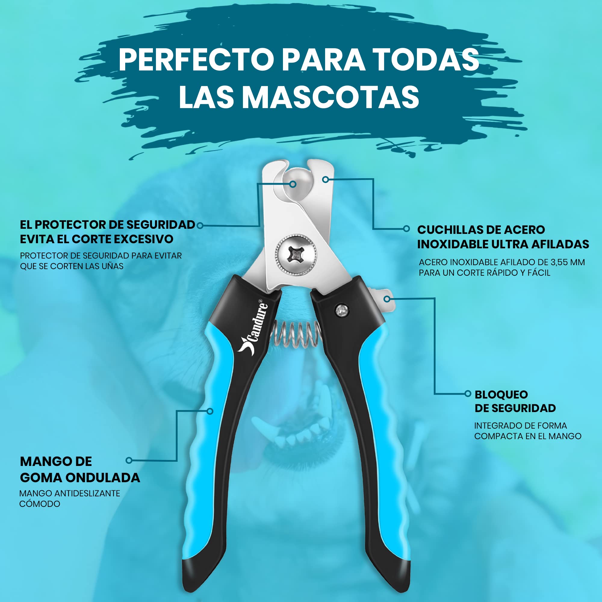Candure Cortauñas para Perro y Gato con Mascota Protector de Seguridad - Acero Inoxidable Alicates Uñas Profesionales para Mascotas Perros, Gatos, Conejas y Veterinaria Utilizar 6" Pulgadas