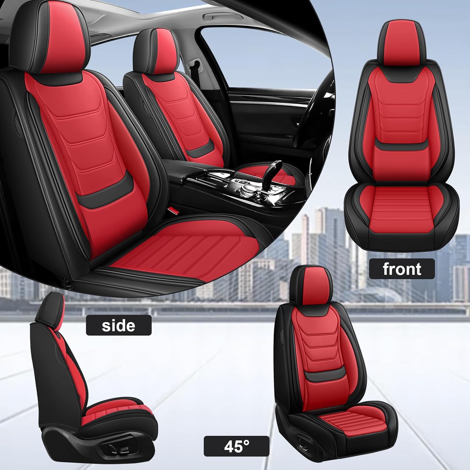 DHAEY Car Seat Covers for Toyota Highlander 2001-2025, Family Seat Covers, Nappa Leather, Wear-Resistant, Anti-Slip, Waterproof, 5PCS Full Set, Black Red