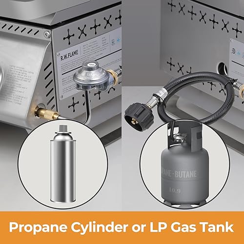 Miniatura 7 de R.W.FLAME Parrilla de gas propano de alta calidad de 3 quemadores de acero inoxidable portátil al aire libre con plancha, cocina multizona de 24,000