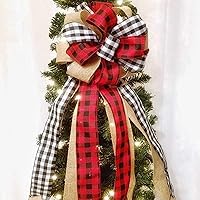 Vista 5 de Decoración para árbol de Navidad, diseño de búfalo grande, arpillera roja y negra, lazo de regalo para árbol de Navidad, decoración de fiesta