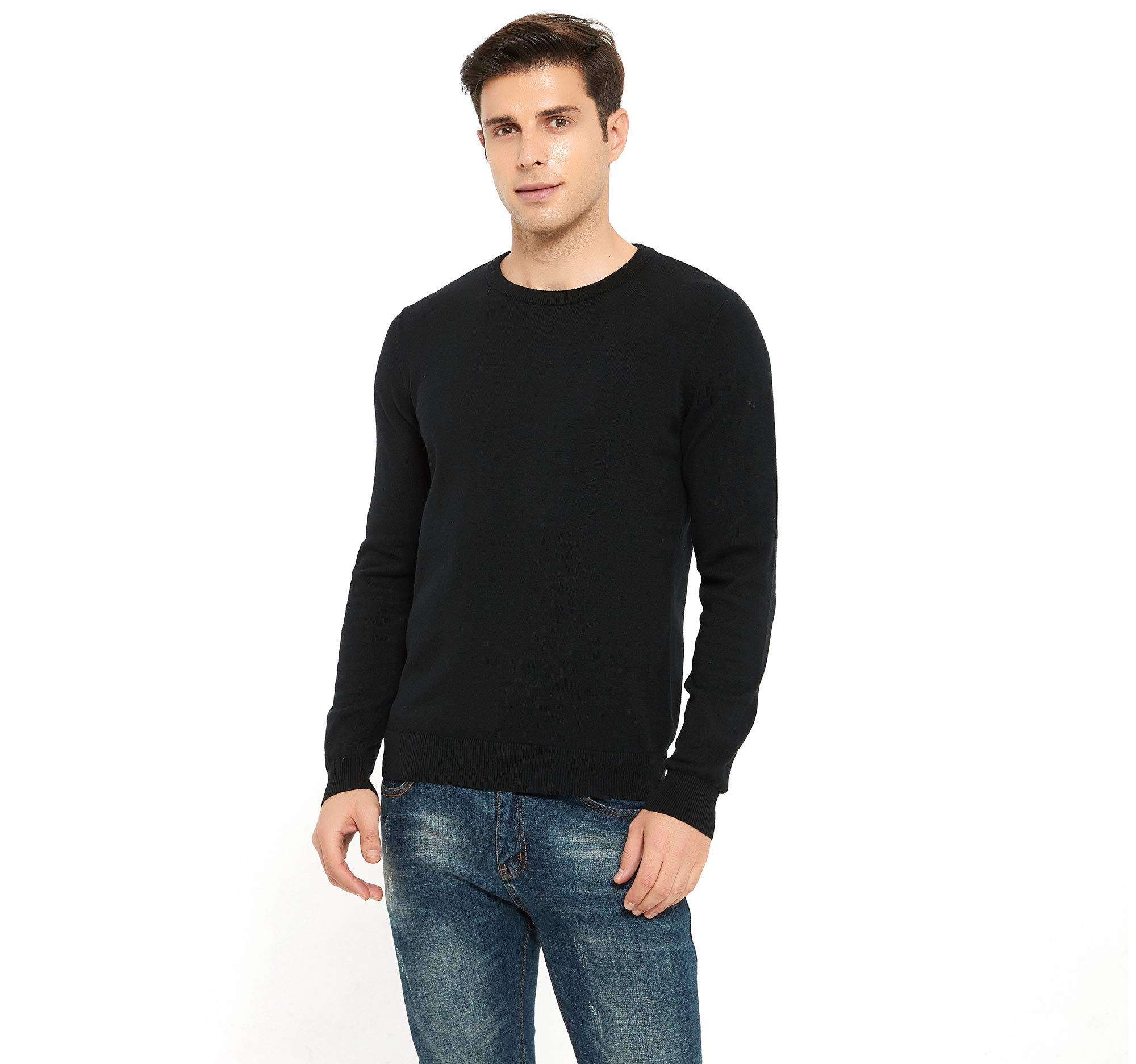 Herren Langarm-Pullover aus Baumwolle mit Rundhalsausschnitt, weicher, thermischer Strickpullover