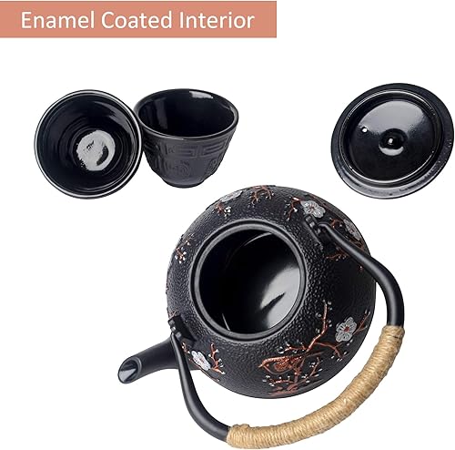 Miniatura 3 de Juego de tazas de té japonesas de hierro fundido de 7 piezas, tetera con infusor y salvamanteles (40 onzas)