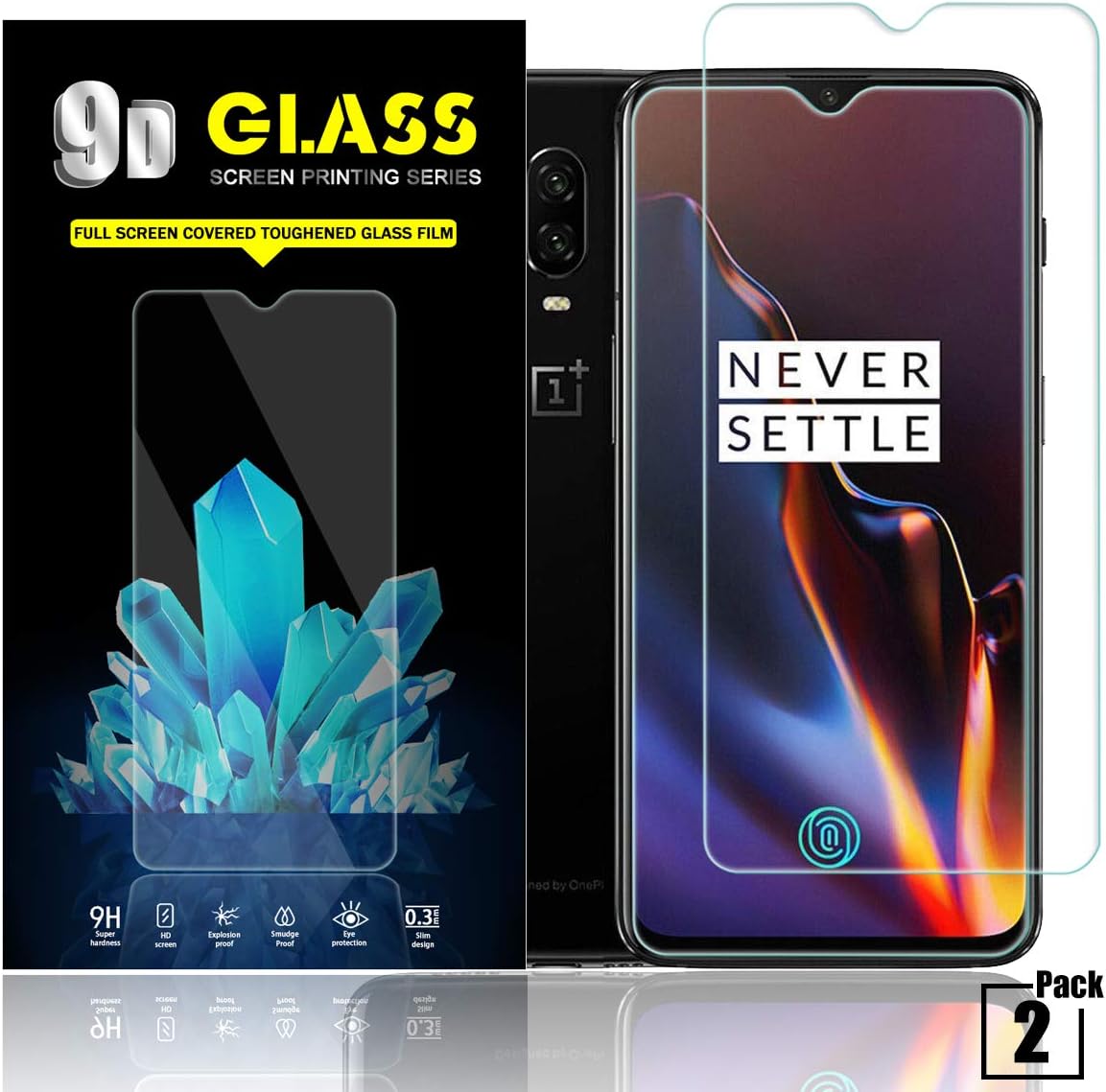 Oneplus 6T Screen Protector by YEYEBF, [2 Pack] Tempered Glass Screen Protector for Oneplus 6T [3D Touch][Bubble-Free][Anti-Scratch][Anti-Glare][HD-Clear]
