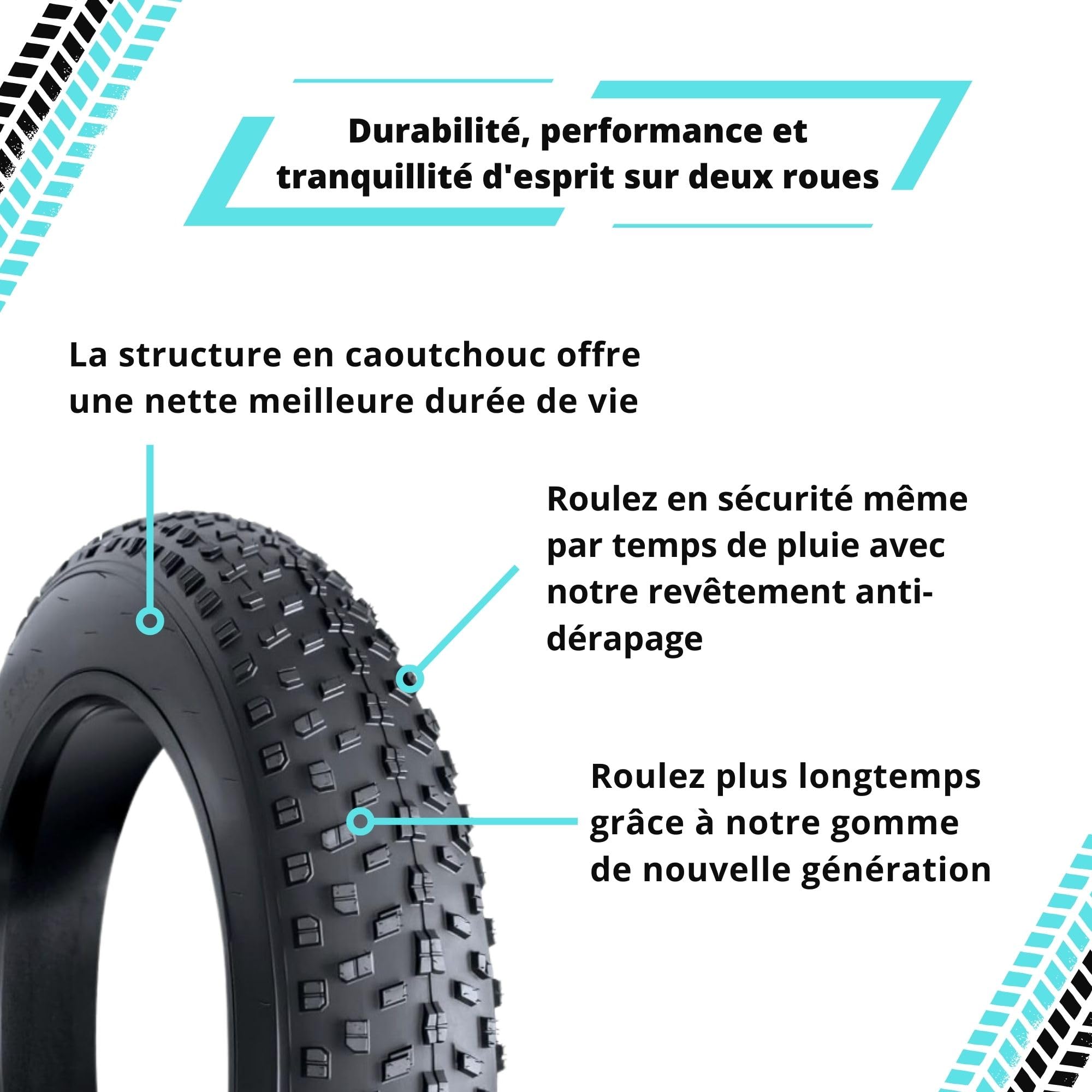 BITUME 2x Pneu 20x4 pour Fatbike Vélo VTT Tout Terrain Résistant aux Crevaisons + 2x Chambres à Air Incluses