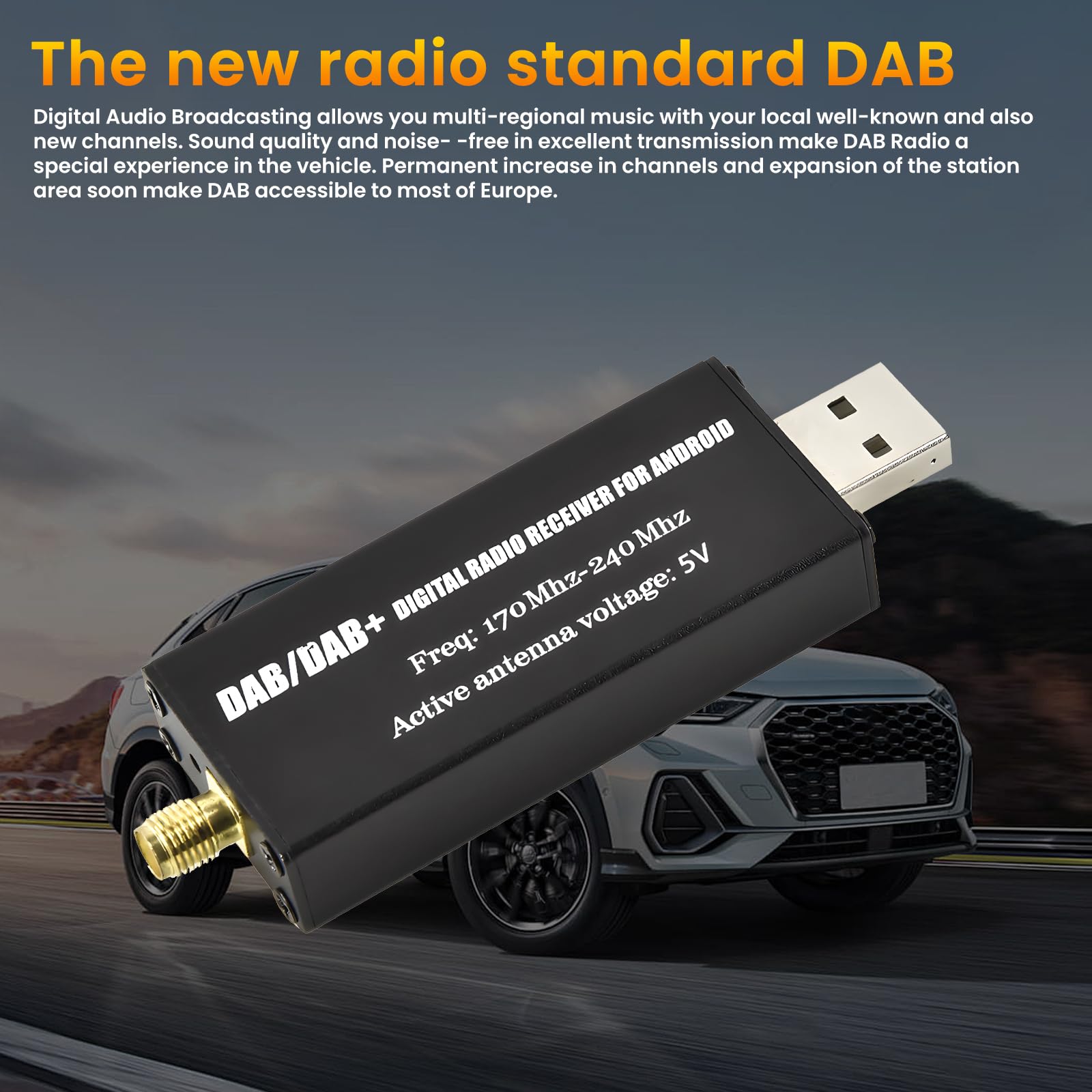 Inefala DAB Ricevitore per Autoradio, DAB Box per Ricevitore Radio Digitale, Ricevitore Sintonizzatore DAB+ con Antenna, Interfaccia Antenna SMA e USB 2.0, Modulo DAB Universale per Autoradio Android