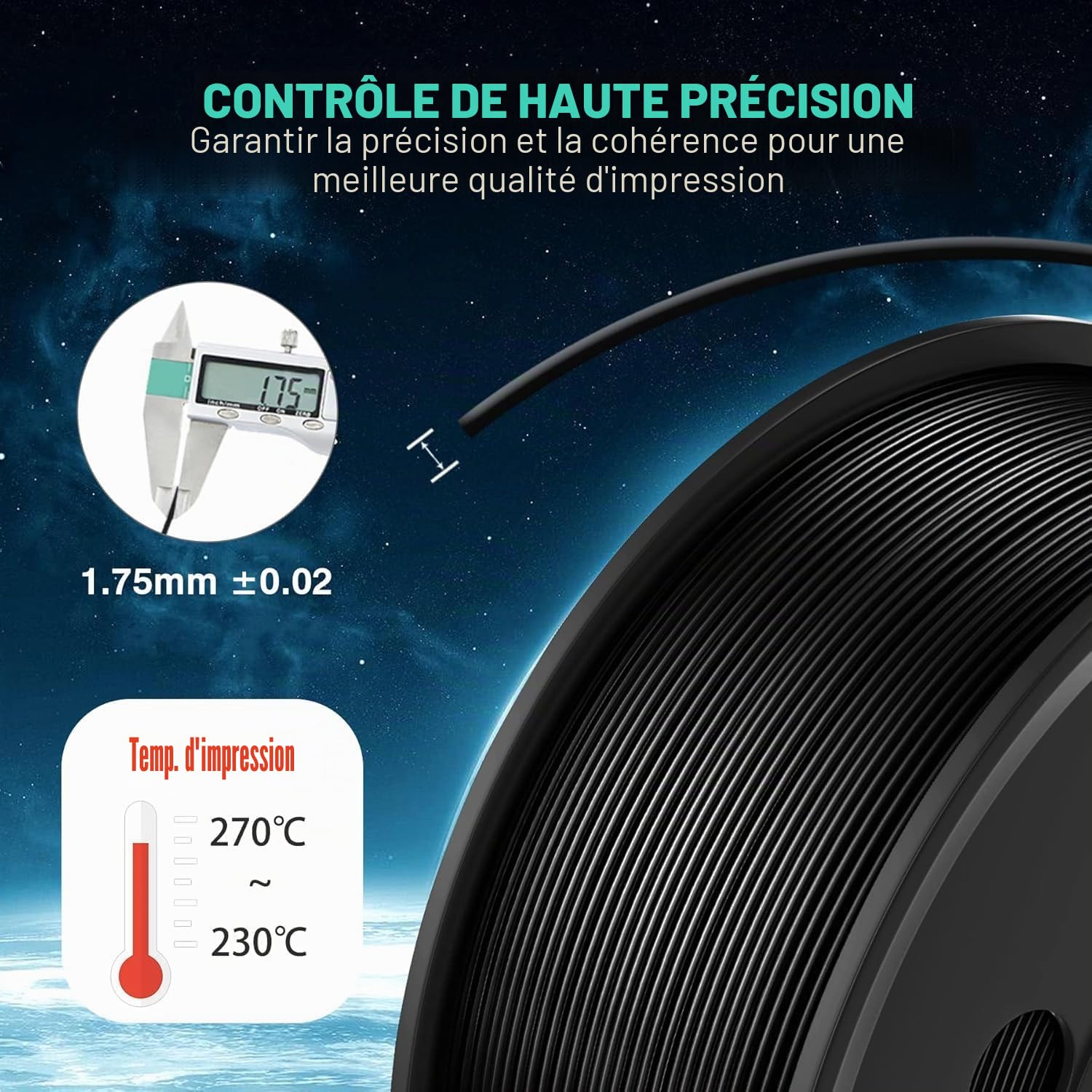SUNLU ABS Filament 1.75mm, Haute Résistance, Résistance aux Hautes Températures, Filament pour Imprimante 3D 1,75 mm, Bobine de 1KG, ABS Noir