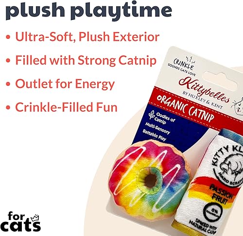 Miniatura 2 de Huxley  Kent Kittybelles - Paquete de 2 juguetes para gatos  Orgullo dona y gatito Klaw Passion Fruit  Fuerte juguete para gatos relleno de hierba