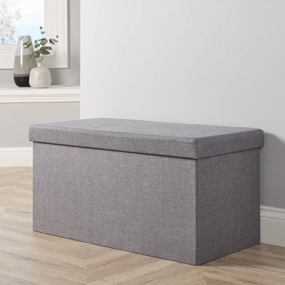 Home Source Sofia Linen Folding Rectangular Storage Ottoman Grey