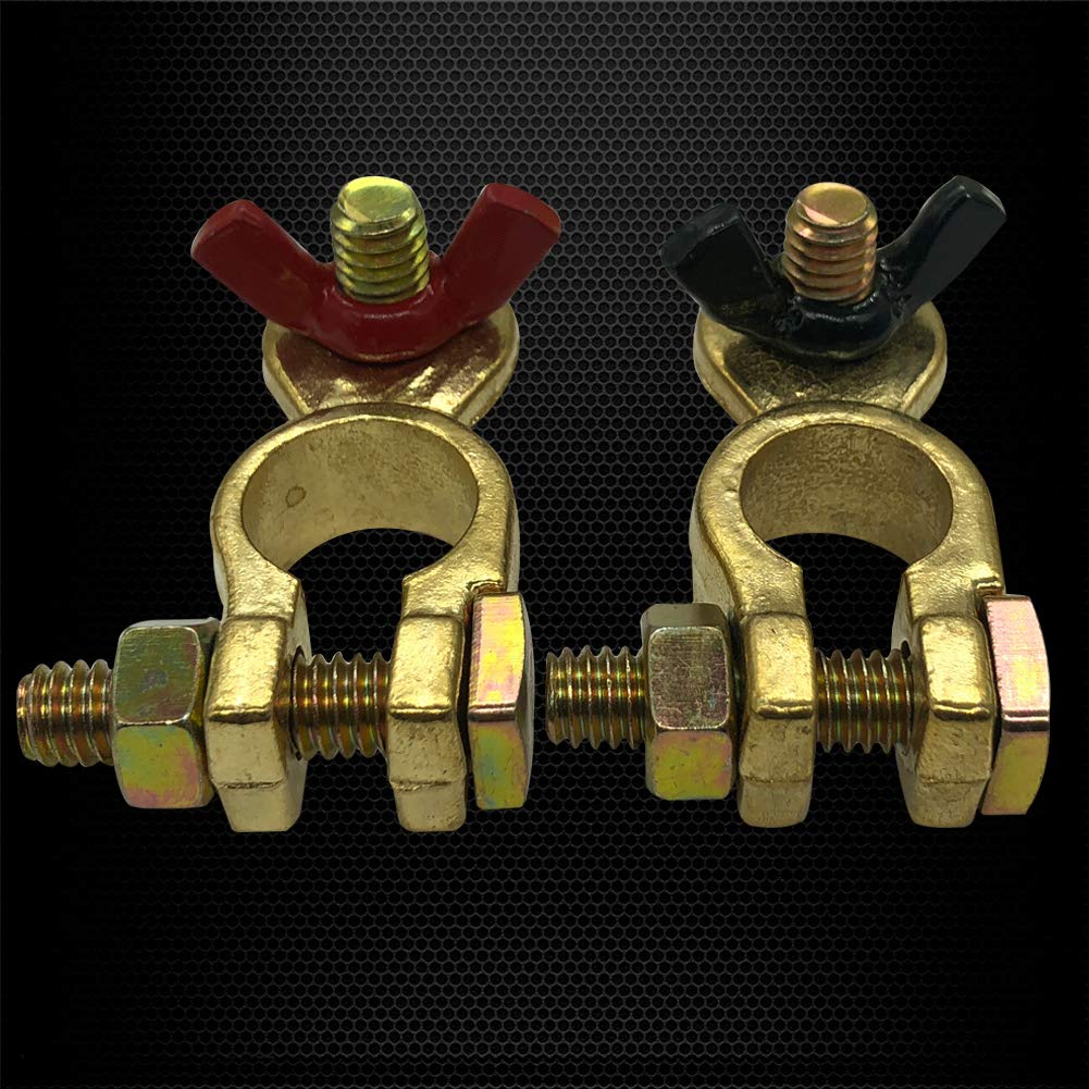 Ampper Morsetti Batteria In Ottone, Set Positivo E Negativo, Con Dadi Ad Alette, Per Auto, Barca, Camper, 19mm/17mm - 3