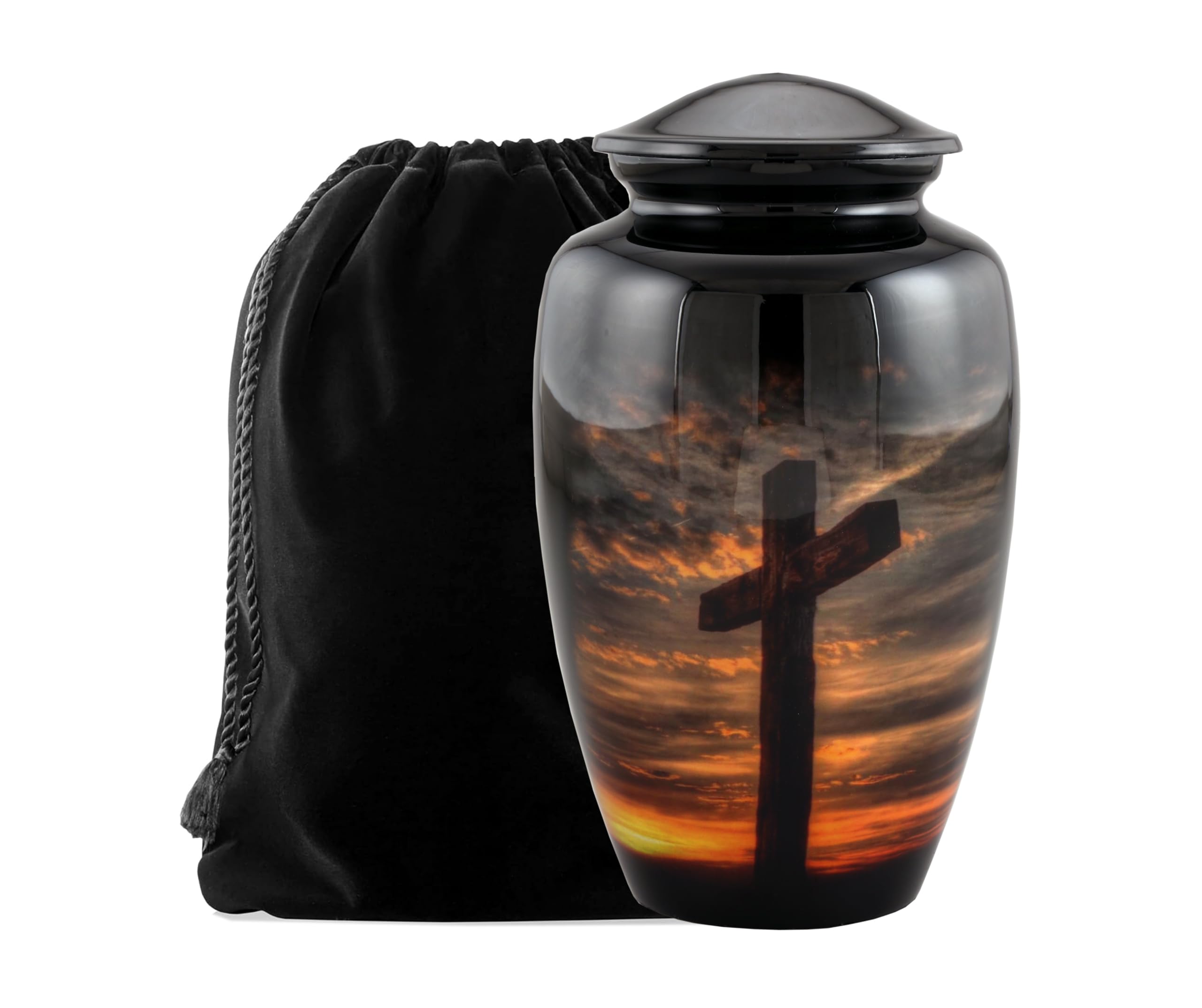 Cross Urn with Velvet Bag, Urns for Human Ashes Adult, Memorial Urns for Human Ashes, Decorative Urns, Cremation Urn for Adult Ashes, 200LB Urn for Ashes with Velvet Bag (Cross, 10.5 inches, Cross)