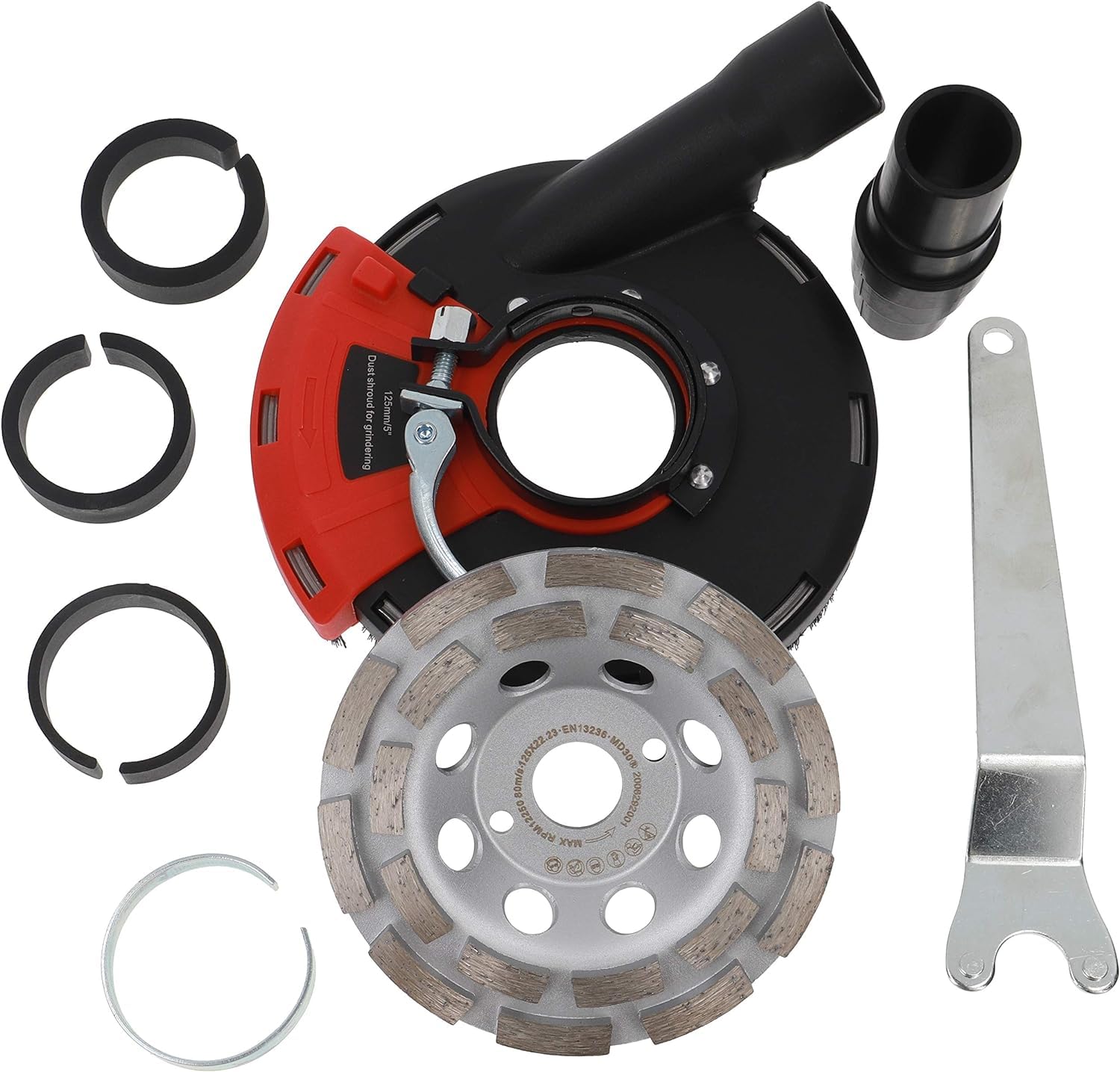 PRODIAMANT cofano di aspirazione mola a tazza 125mm per smerigliatrice angolare con disco diamantato da 125 mm in set