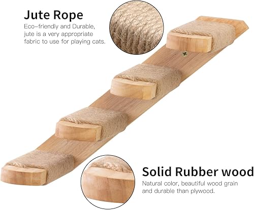 Miniatura 3 de FUKUMARU Estante de escalada para gatos montado en la pared escalera de gato de cuatro escalones con yute para arañazos para gatos suministros de