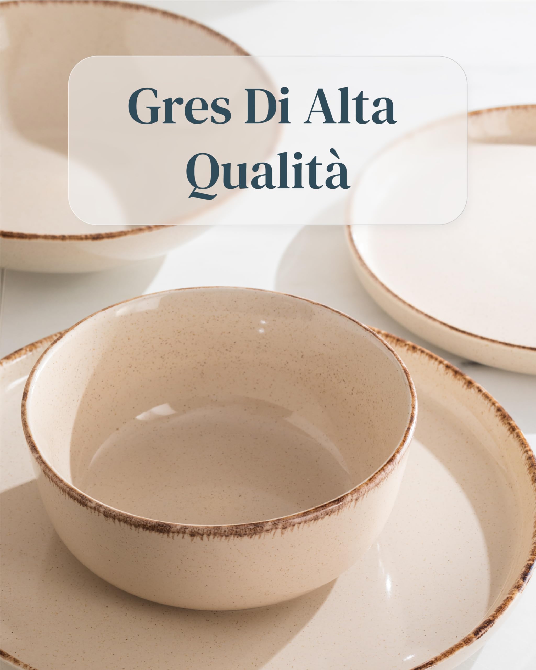 Set di Piatti in Ceramica per 6 Persone Rustic 24 Pezzi - Design Rustico e Moderno, Lavabili in Lavastoviglie - Set di Ciotole e Piatti Colorati - Pure Living beige