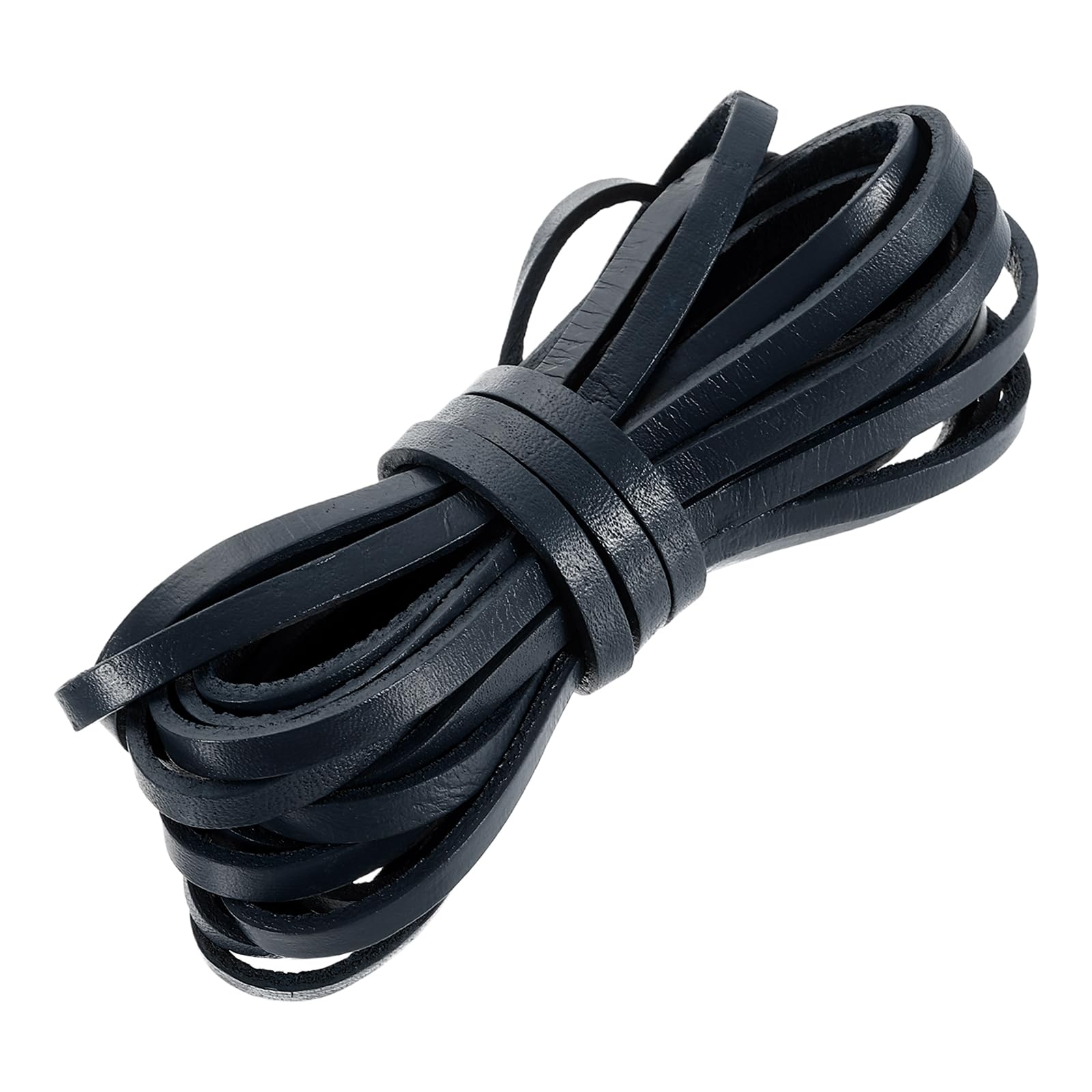 sourcing map Flat Leather Cord, 5.5 Yard 5mm Leather String Strips Lacing for DIY Crafts Making Bracelet Purse Strap, Black