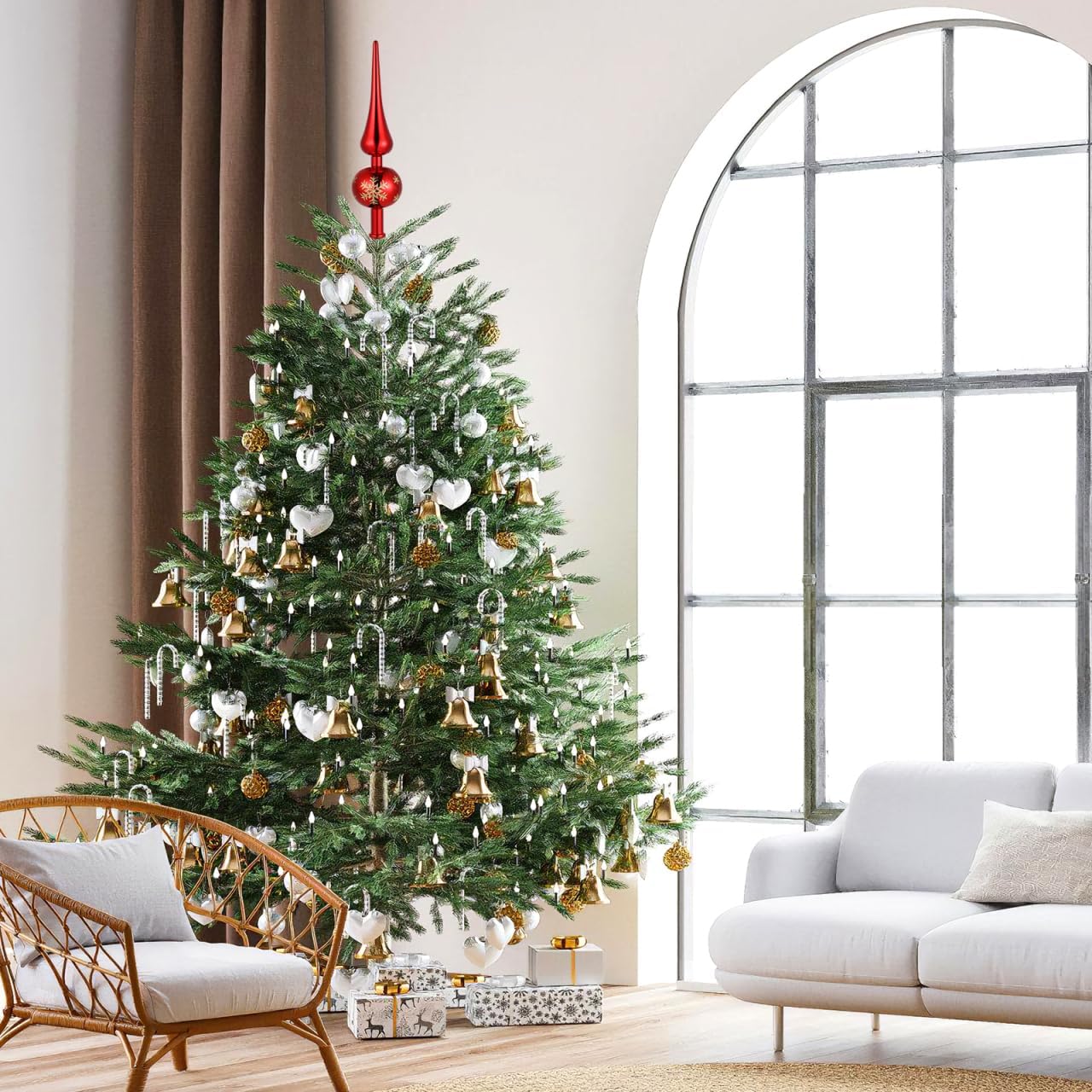 Angoily Christmas Tree Topper, Finial Tree Topper, Vintage Red Christmas Decorations Spherical Xmas Decoration Shiny Metallic Top Star Ornament for Holiday Home Office Store Party Decor Plastic - Image 5