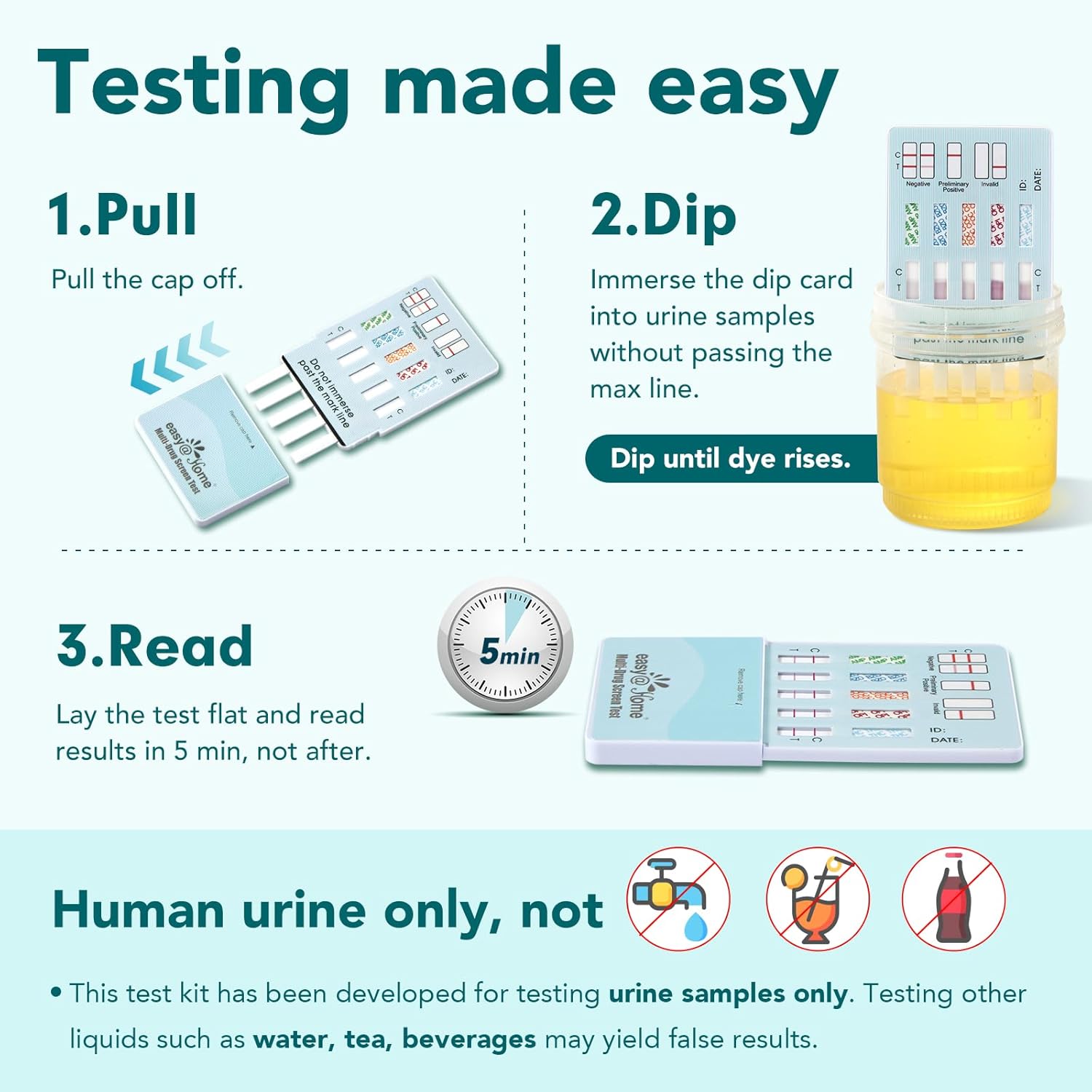 Easy@Home 5 Panel Instant Drug Test Kits (5 Pack) - Testing Marijuana (THC), COC, OPI 2000, AMP, BZO - Urine Dip Drug Testing - #EDOAP-754 - Image 2
