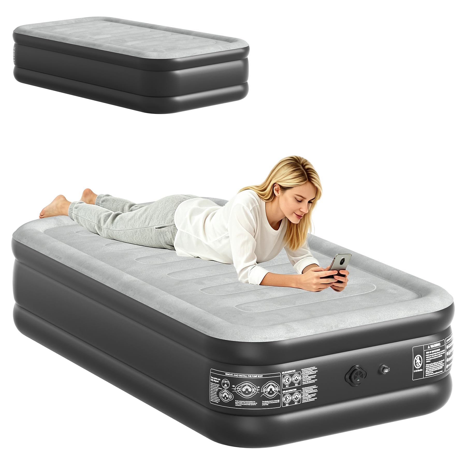 Froadp Luftbett Selbstaufblasend 1 Person Tragbar Luftmatratze mit Integrierter Elektrischer Pumpe und Tasche Aufblasbare Matratze Gästebett für Camping & Innenbereich Heimgebrauch, 187x90x46cm