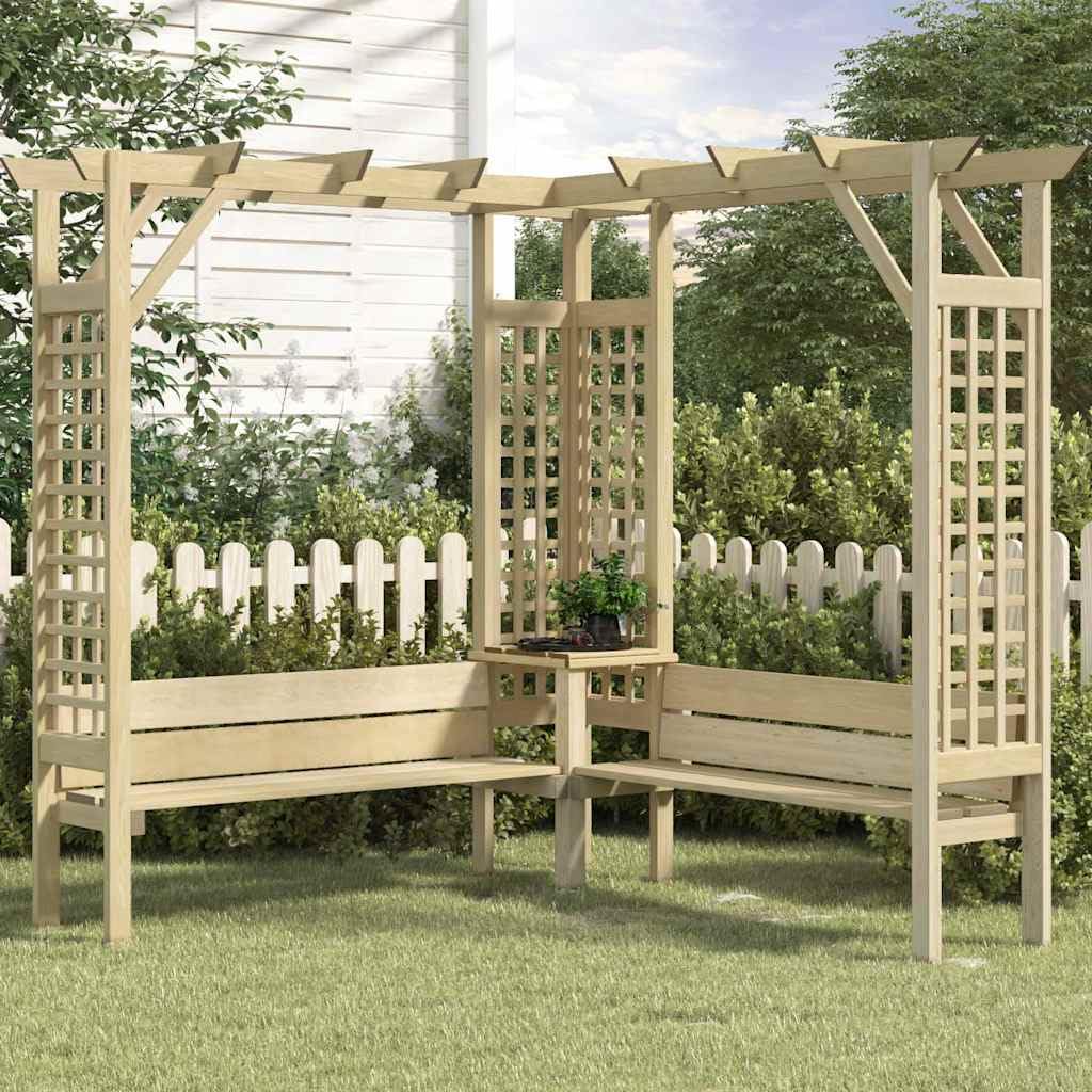 Eck-Pergola mit Bank aus Kiefernholz Imprägniert für Garten und Terrasse | Grün imprägniert, wetterfest, robust, langlebig, einfacher Aufbau, Packmaß max. 120 cm