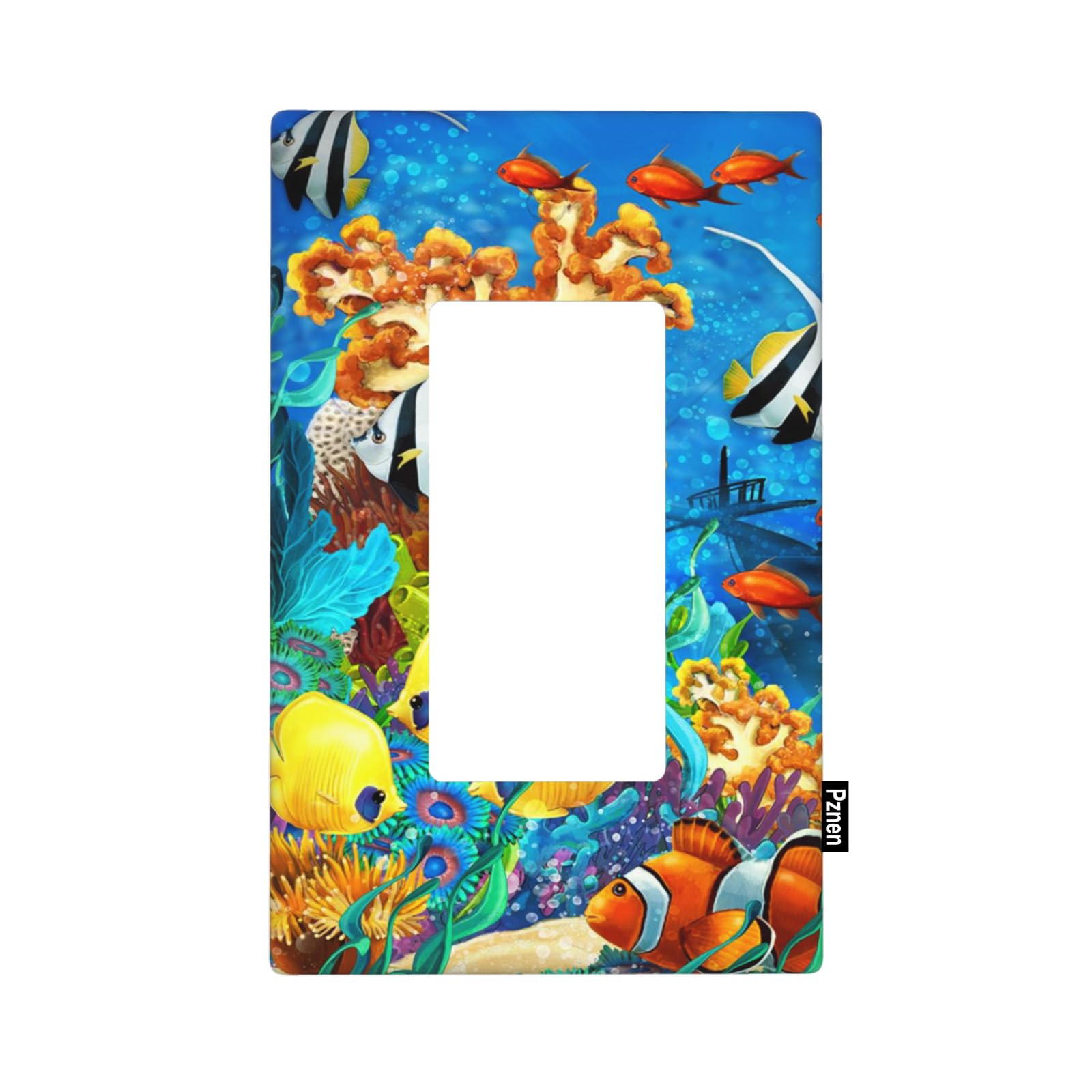 Pznen Underwater Landscape Single Rocker Wall Plate Colorful Tropical Fishes Coral Seaweed Decorator Rocker Switch Plate Decorative 1 Gang Lightswitch