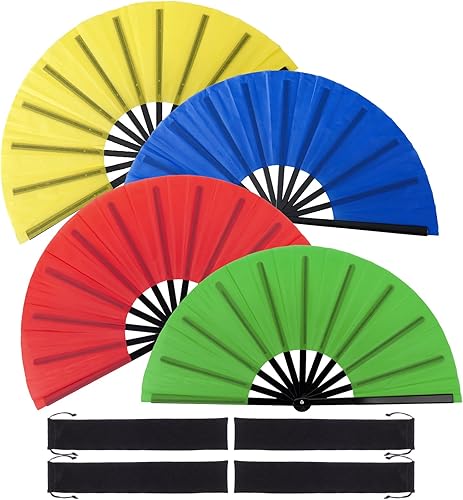 Abanicos de mano plegables grandes para baile de línea, ventilador de rave de 13 pulgadas para bodas, fiestas, festivales y espectáculos de baile