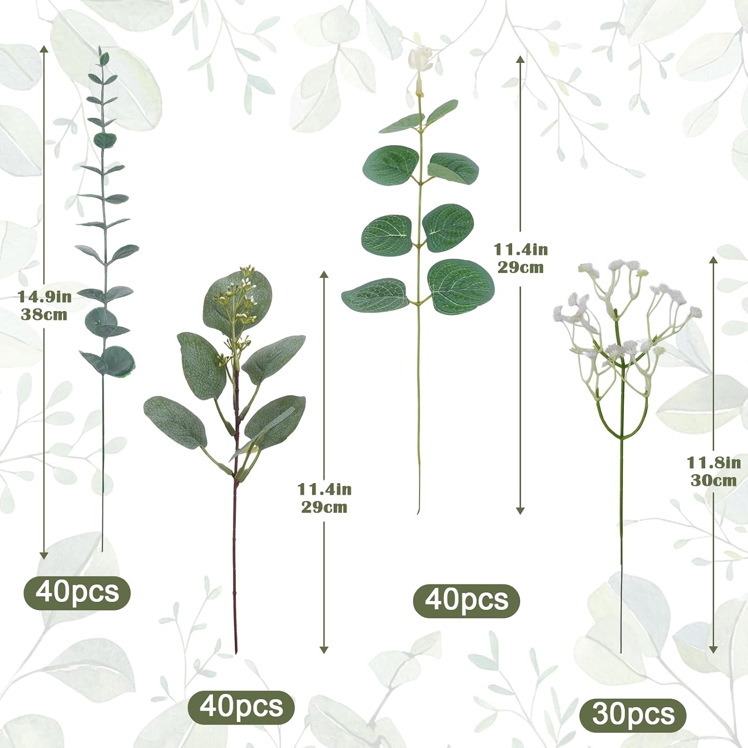 150Pcs Artificial Greenery Stems Eucalyptus & Baby's Breath Flowers image 2