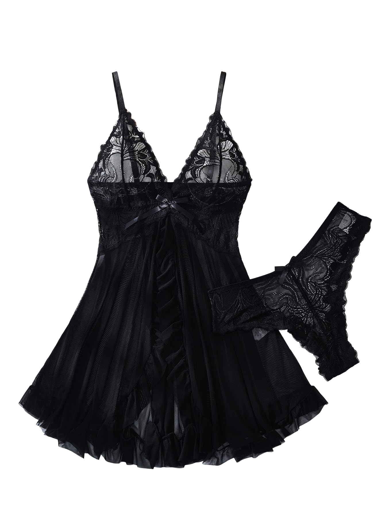 Foxiny Sexy Lingerie Dress 2pcs Women Night Gown with Thong 3XS-6XL