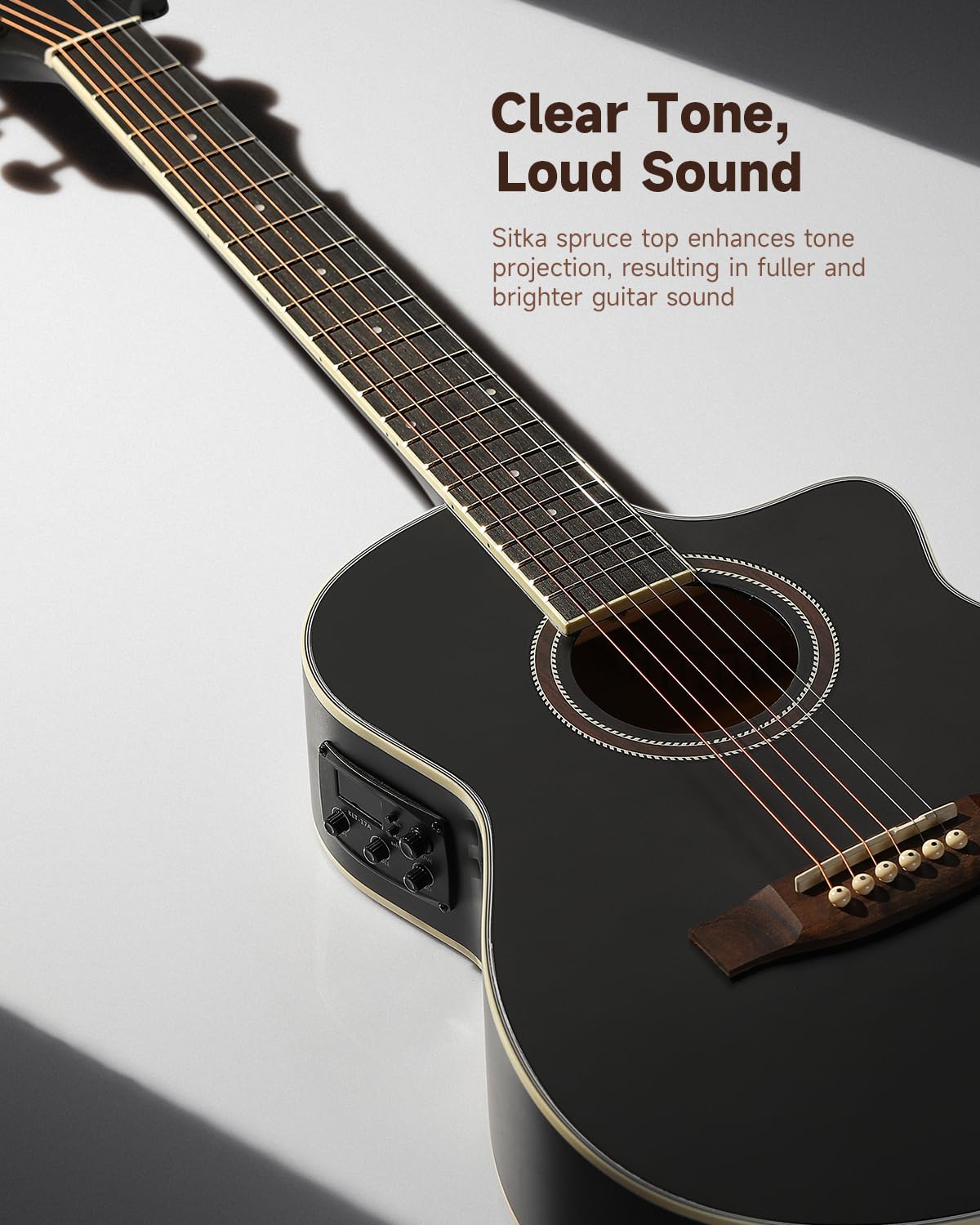 Donner Voyager - Kit per chitarra acustica elettrica JF Cutaway 3/4 con pickup e accordatore integrati, equalizzatore a 3 bande, kit di chitarra portatile da viaggio con custodia, capotasto, tracolla