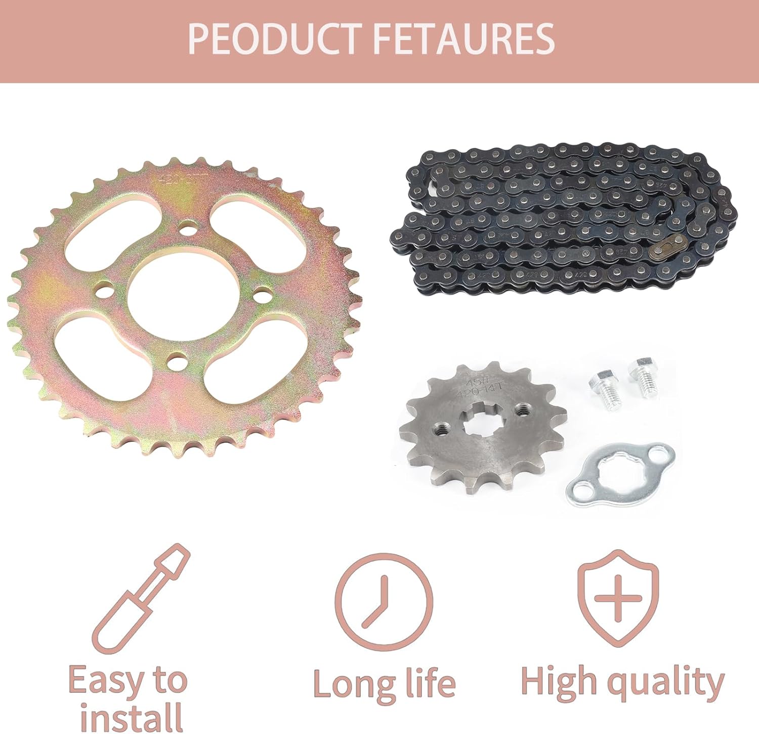 420 Rear Sprocket 37 Tooth,96L Chain,Front Sprocket 14T Kit for The ATV 70 90 110 125CC Quad Bike Motorcycle