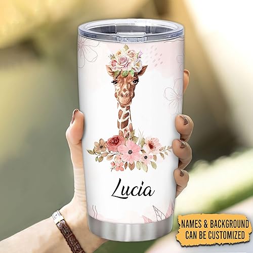 Miniatura 2 de Hyturle - Vaso de jirafa personalizado con aislamiento de acero inoxidable de 20 onzas, 30 onzas, taza de viaje para café, taza con tapa, regalos