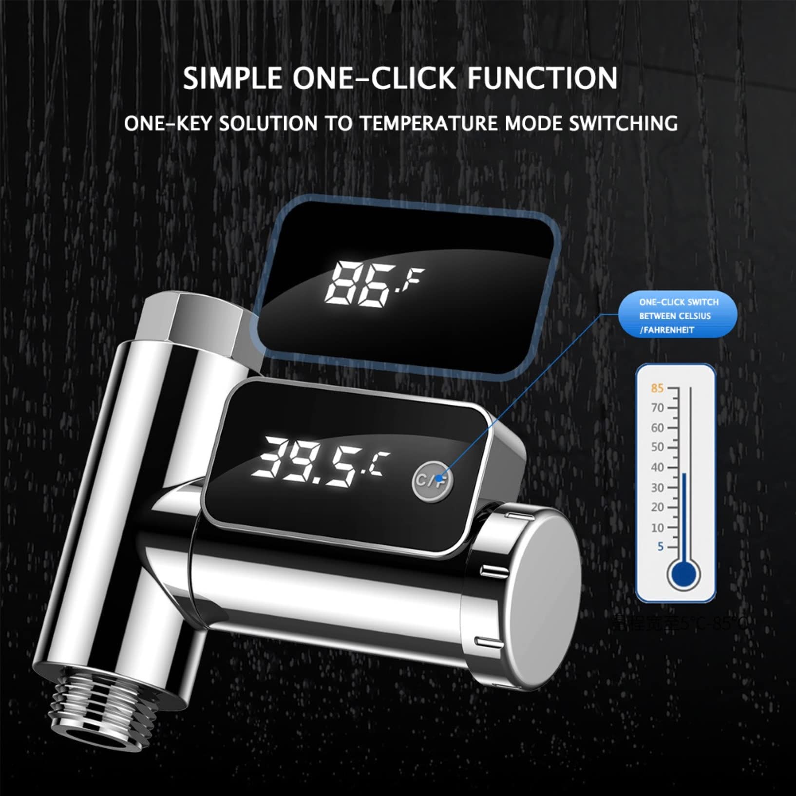 Termometro per Doccia con Acqua Domestica con Display A LED, 5~85℃ Termometro per Acqua Bagno per Bambini Schermo Girevole con Display Celsius/Fahrenheit (Color : White, Size : 10.3 * 9 * 5cm)