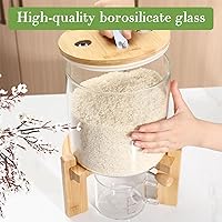 Vista 5 de Zhehao Dispensador de arroz de vidrio de 5 L, contenedor de almacenamiento de arroz, dispensador de cereales de harina, soporte con soporte