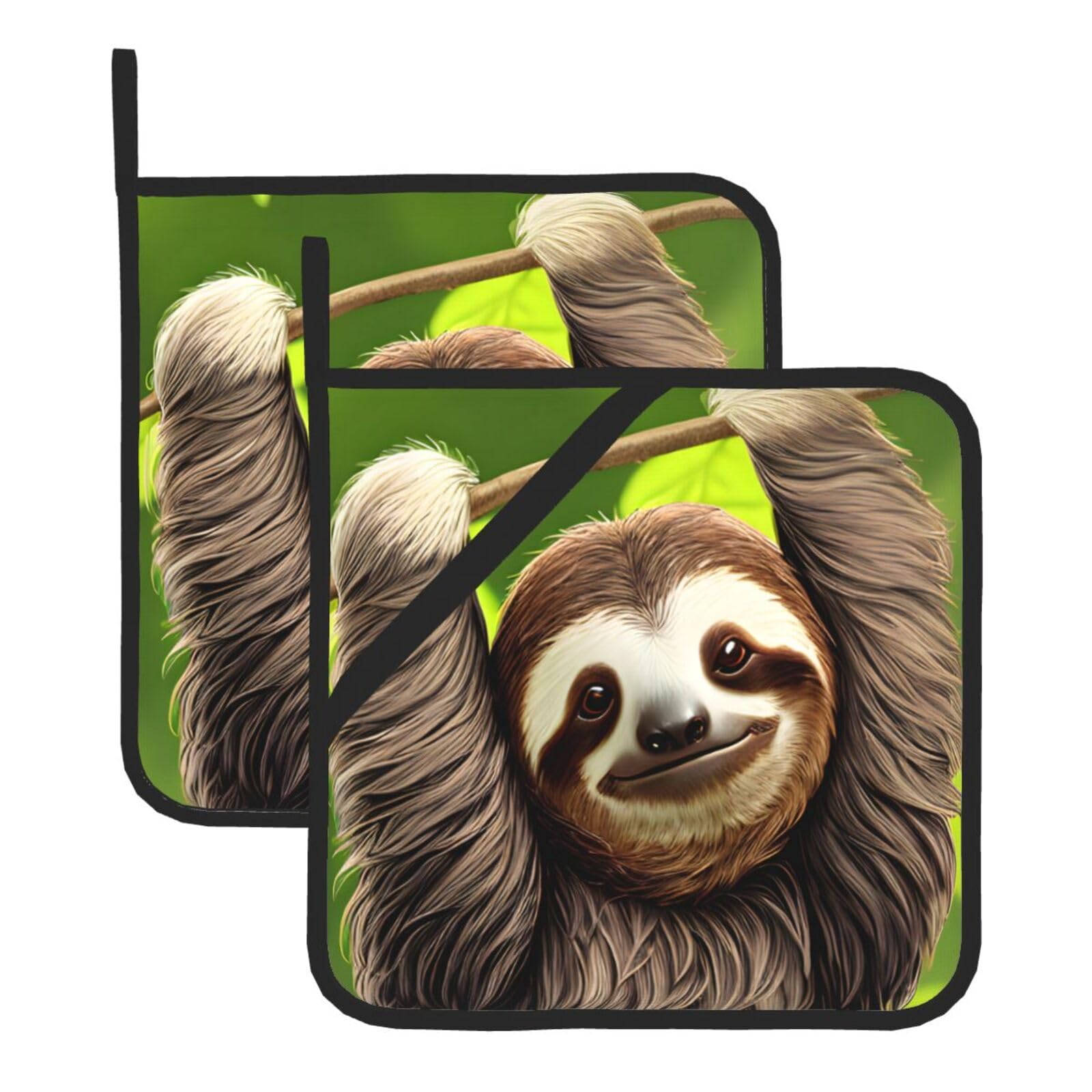 Cute Sloth Square Heat Resistant Trivet Set Thick and Durable for Baking Barbecue Cookware Oven