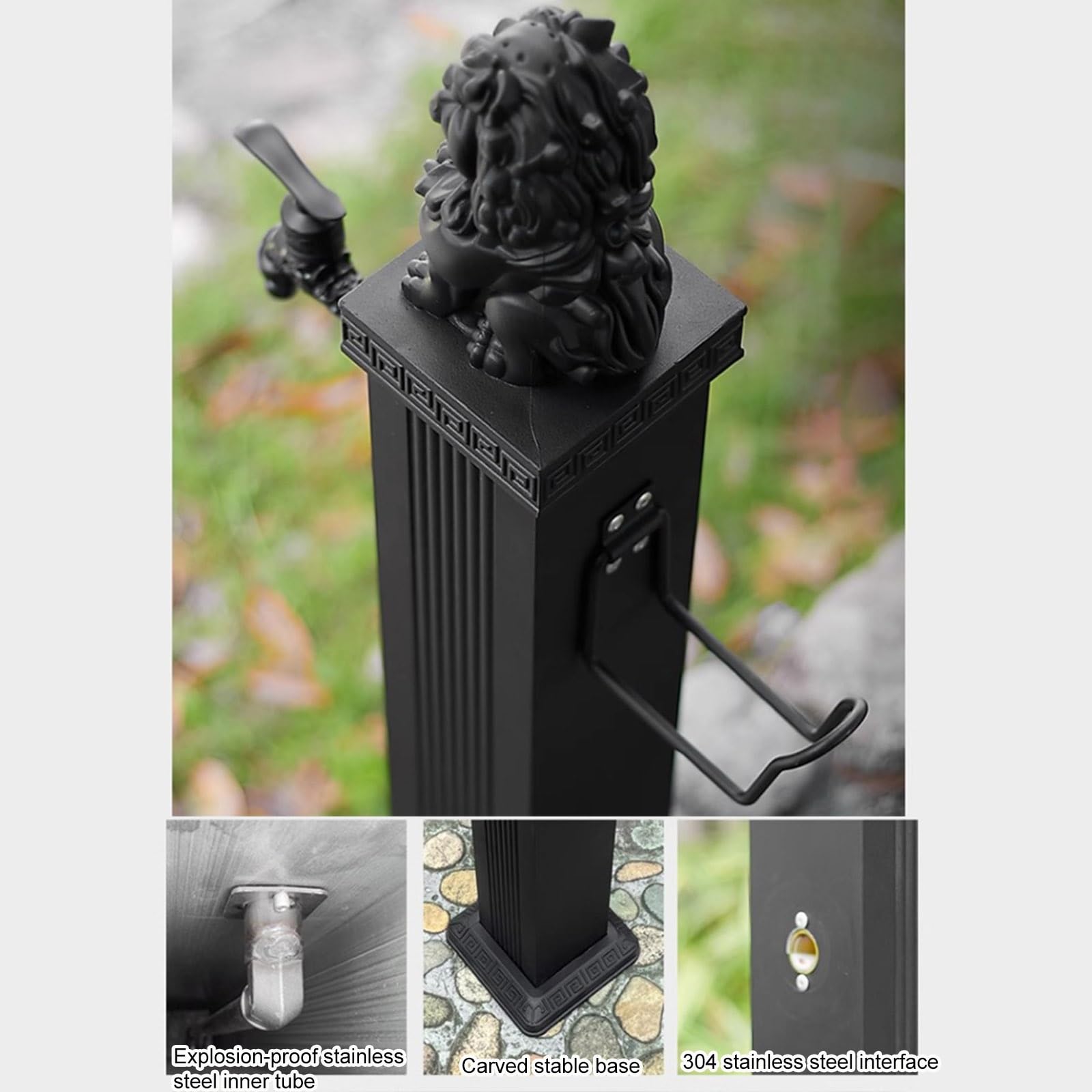 Columna de agua para jardín con soporte de manguera, dispensador de agua de fuente decorativa, hidrante al aire libre para riego y lavado