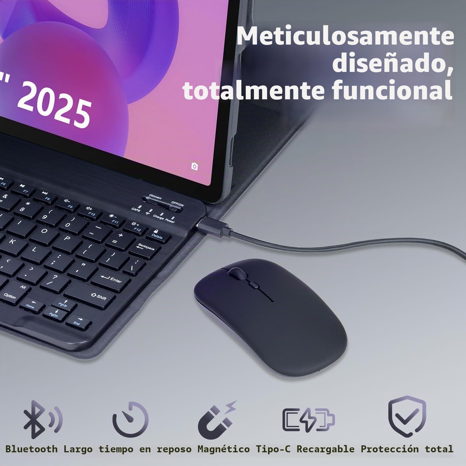 Funda con Teclado para Lenovo Idea Tab Pro 12,7 Pulgadas 2025 Modelo (TB373FU/TB375FC), Español Ñ Teclado Inalámbrico Bluetooth Desmontable Funda Ultradelgada Multiángulo con Ratón,Negro