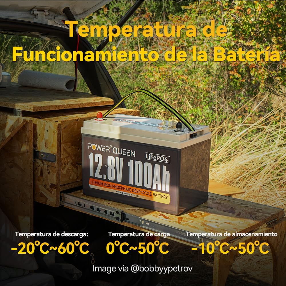 Power Queen 12V 100Ah Grupo 31 Batería LiFePO4,Litio para Caravana Barco | 100A BMS,4000-15000 Ciclos Profundos,1280Wh,Wasserdicht nach IP65,Max.4P4S para Camping,Sistema Solar,Vida Fuera de La Red