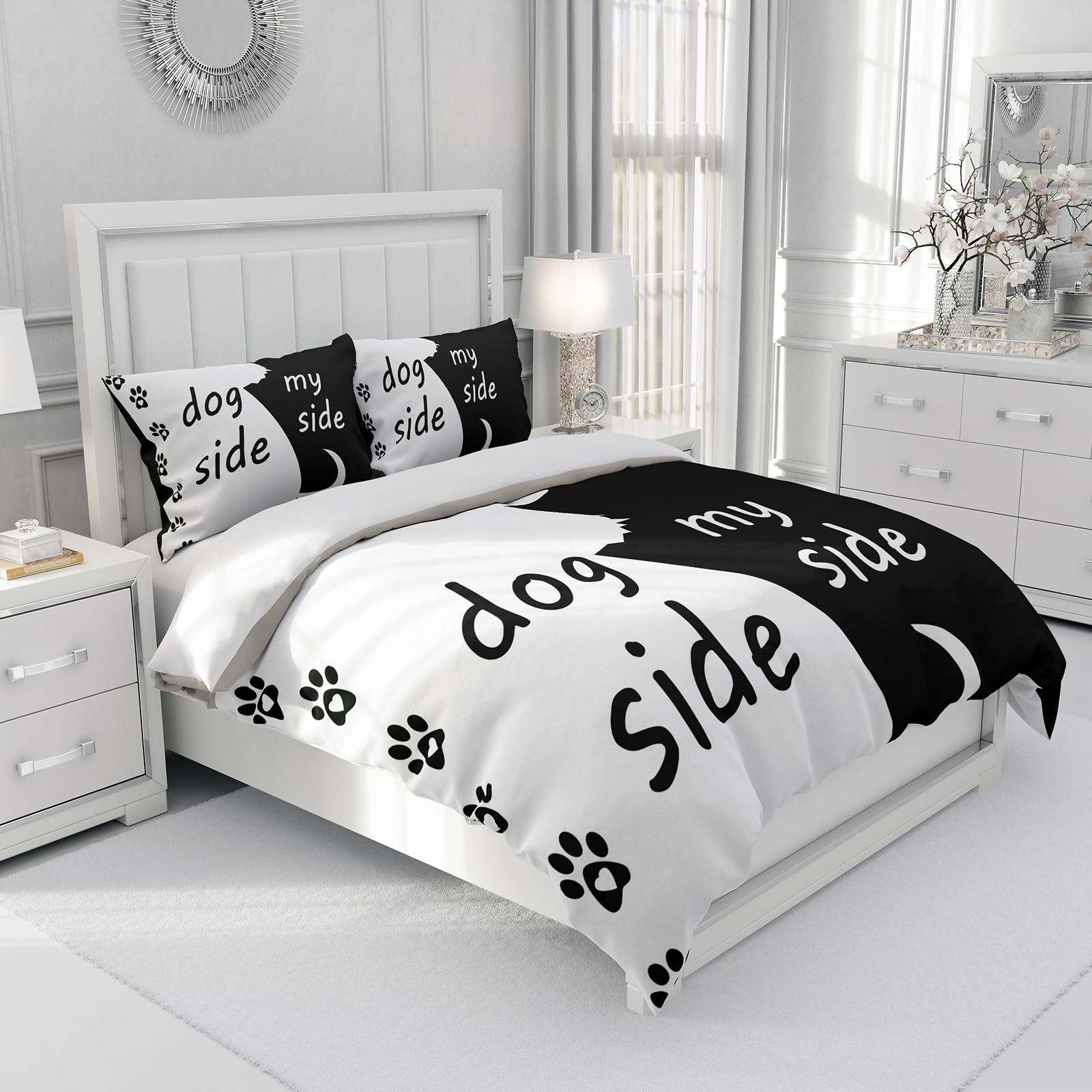 Set di 3 copripiumini con lato del cane e il mio lato 220x240cm, in morbida microfibra, per adulti, decorazione della camera da letto (King（220x240cm）, A)