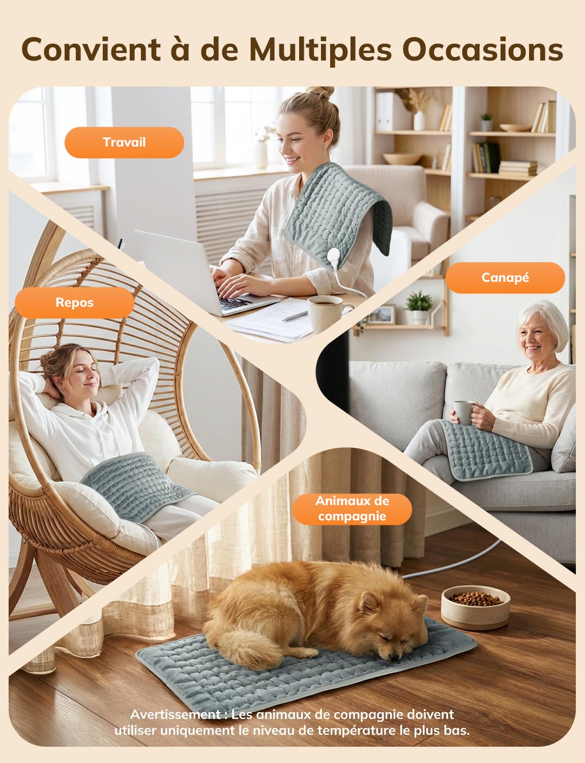 Coussin Chauffant Électrique 60 x 30cm pour Dos Épaules Abdomen 6 Niveaux de Température 4 Réglages de Minuterie Chauffage Rapide Arrêt Automatique Lavable en Machine Gris Foncé