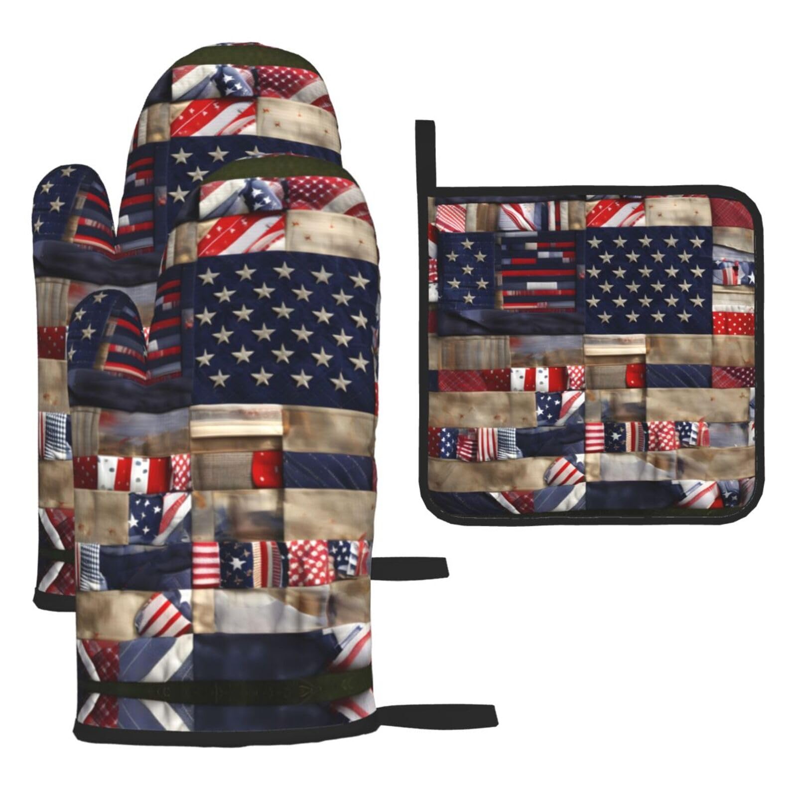 American Flag Patchwork Christmas Oven Mitts,Cute Cooking Glove,Heat Resistant,Oven Mitts Gift for Mom,Housewarming