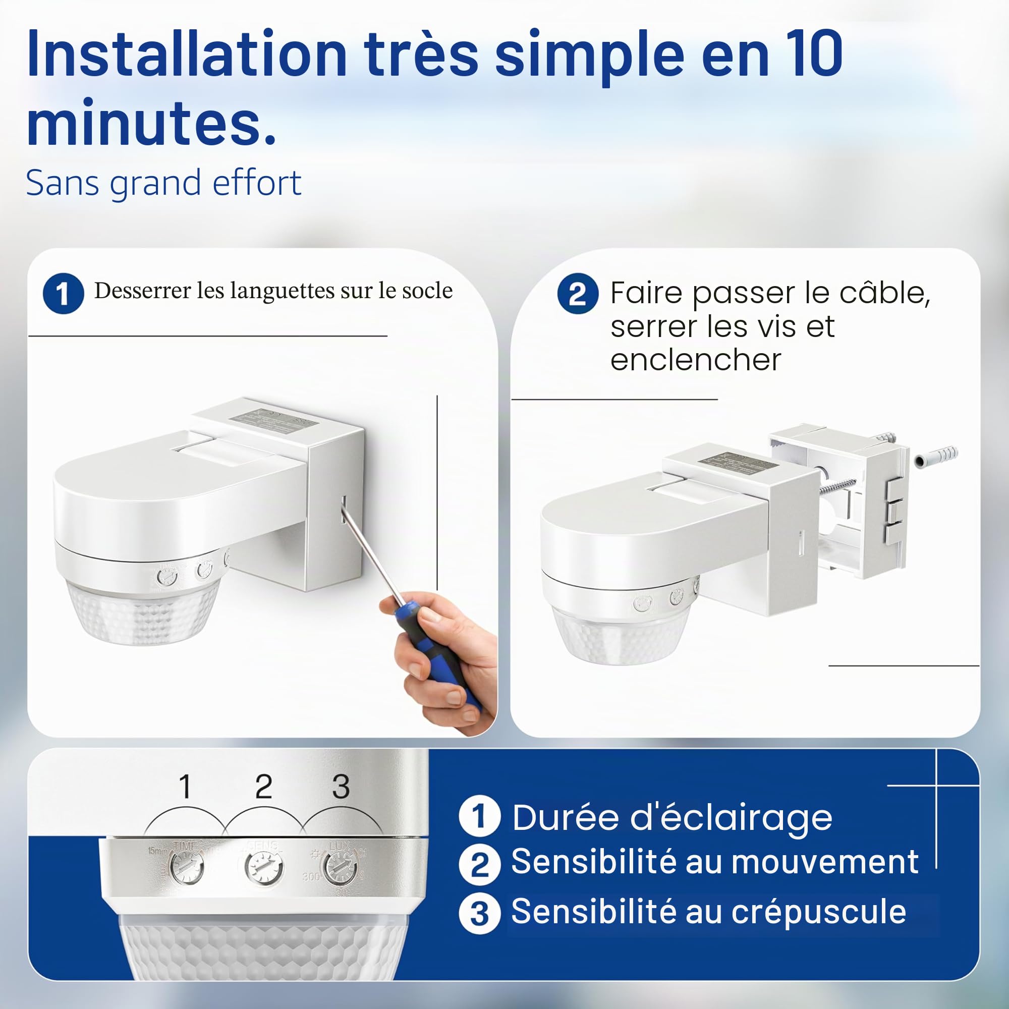 Huber Motion 100 Détecteur de mouvement infrarouge 360° avec 4 capteurs et lentille Fresnel - IP65, LED, protection anti-pénétration et limitation de zone, montage