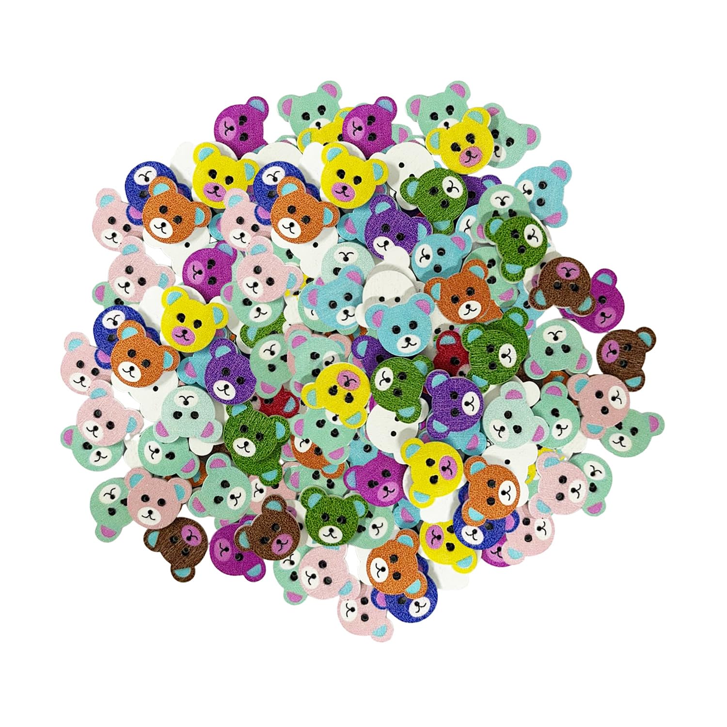 Ubsiuh Multicolor 50 Pieces Of Cartoon Bear Button, Cute And Fun Wooden Children's Ornaments, Sewing Accessories