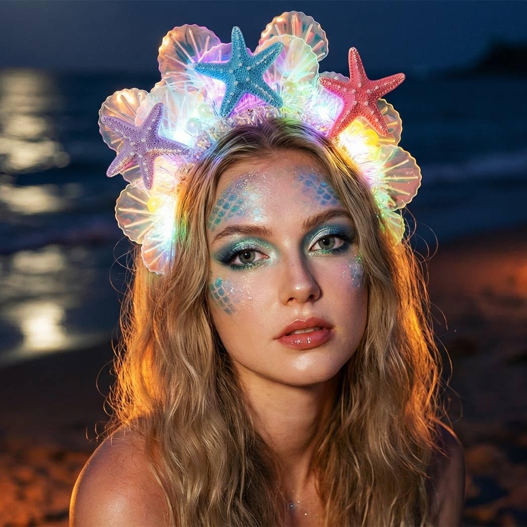 CAKURE Light Up Starfish Headband LED Shell Headpiece Hair Accessories for Women - Image 7